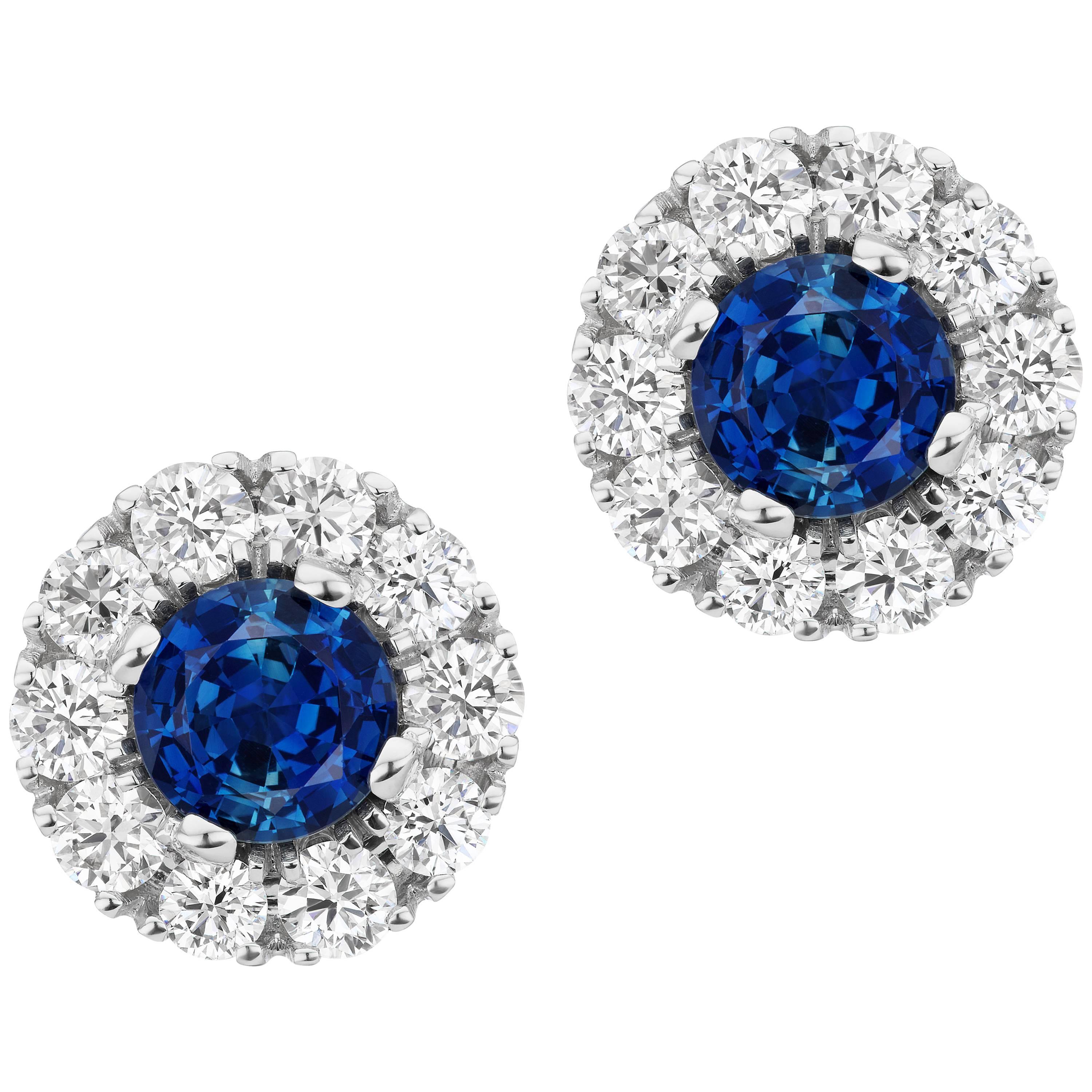 Sapphire and Diamond 14 Karat Gold Stud Earrings