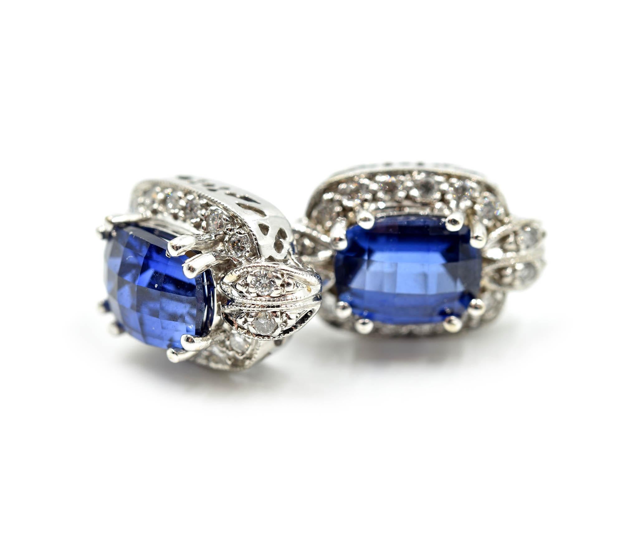 Sapphire and Diamond 14 Karat White Gold Earrings In New Condition In Scottsdale, AZ