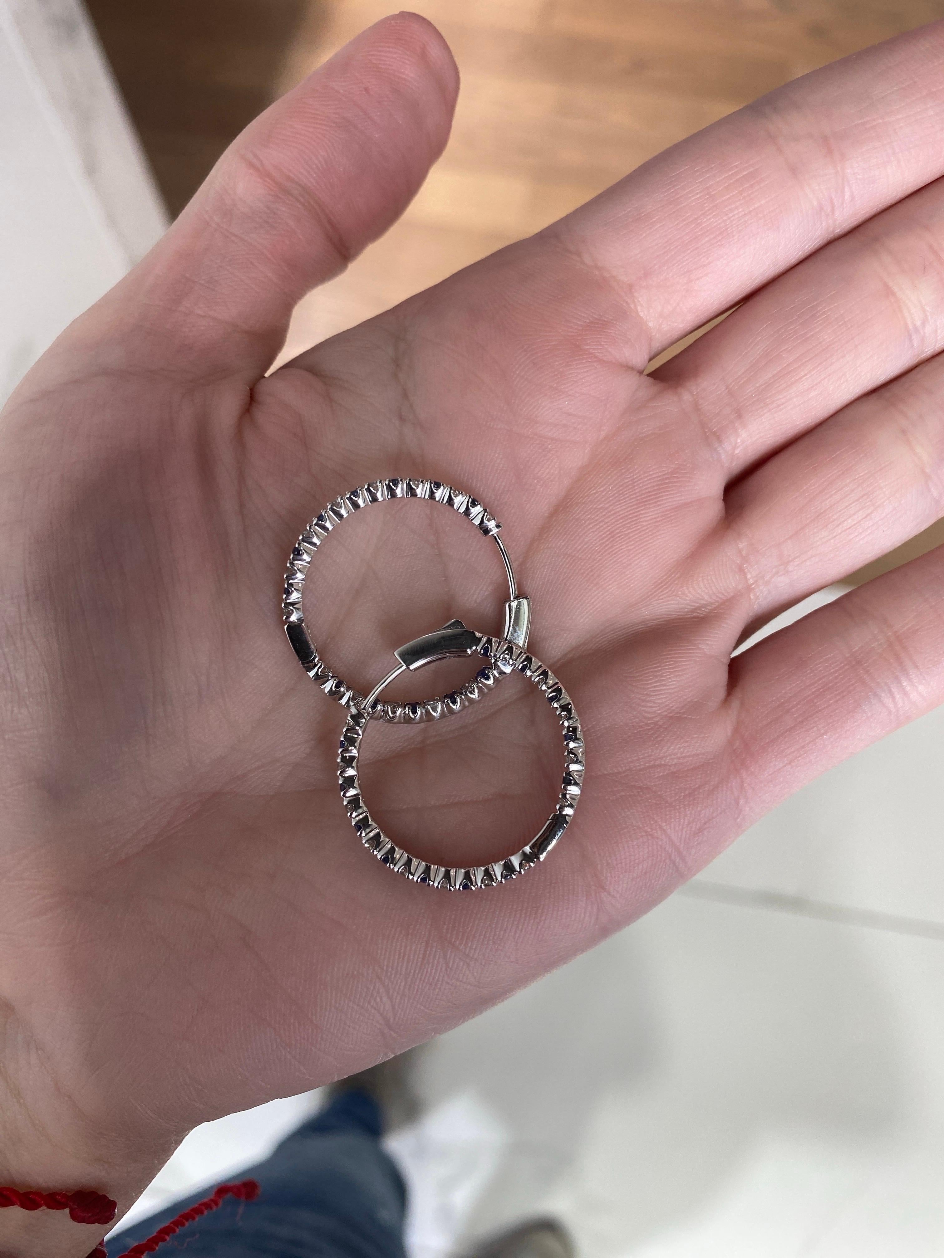 Sapphire and Diamond 14 Karat White Gold Endless Hoop Earrings In New Condition For Sale In Houston, TX