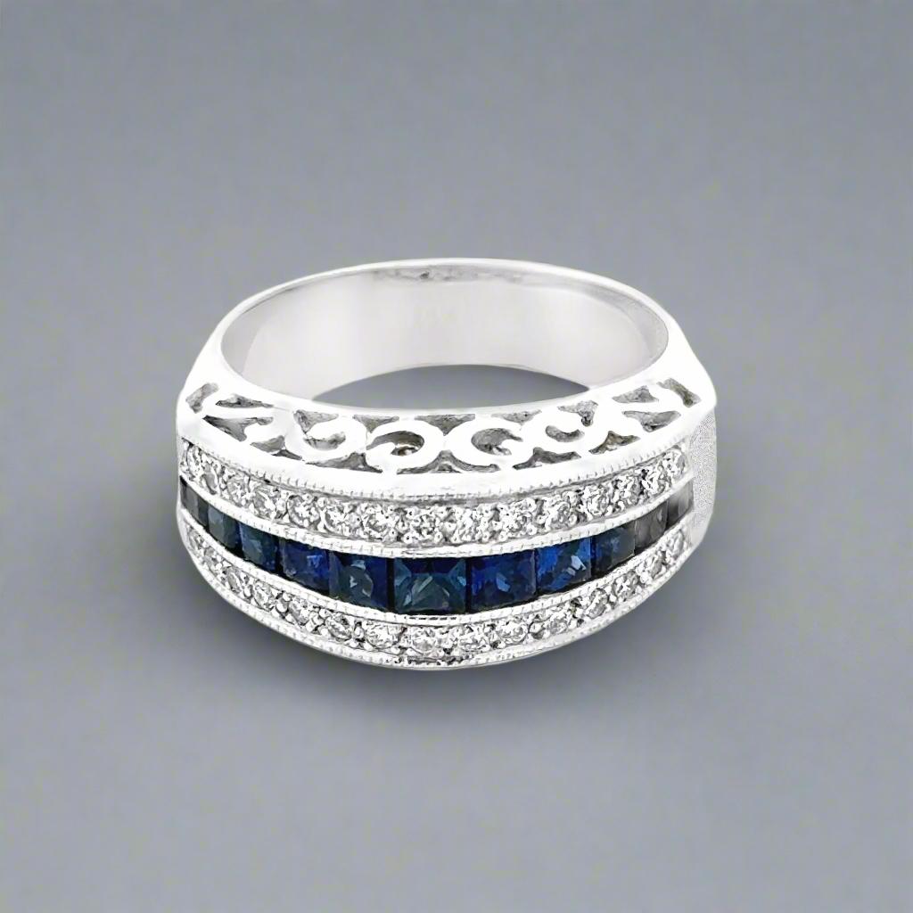 Modern Sapphire and Diamond 14k White Gold  Band/Ring For Sale