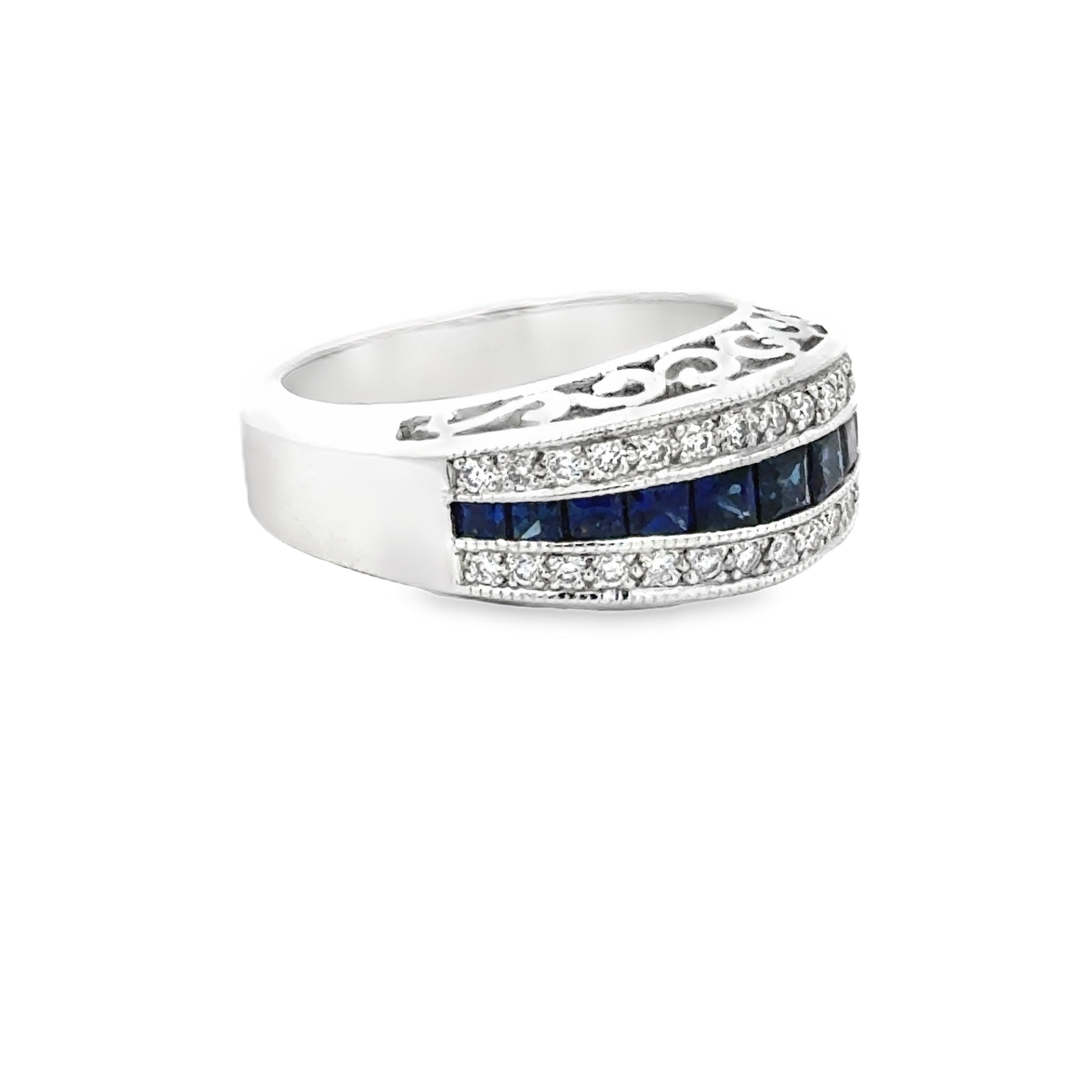 Princess Cut Sapphire and Diamond 14k White Gold  Band/Ring For Sale