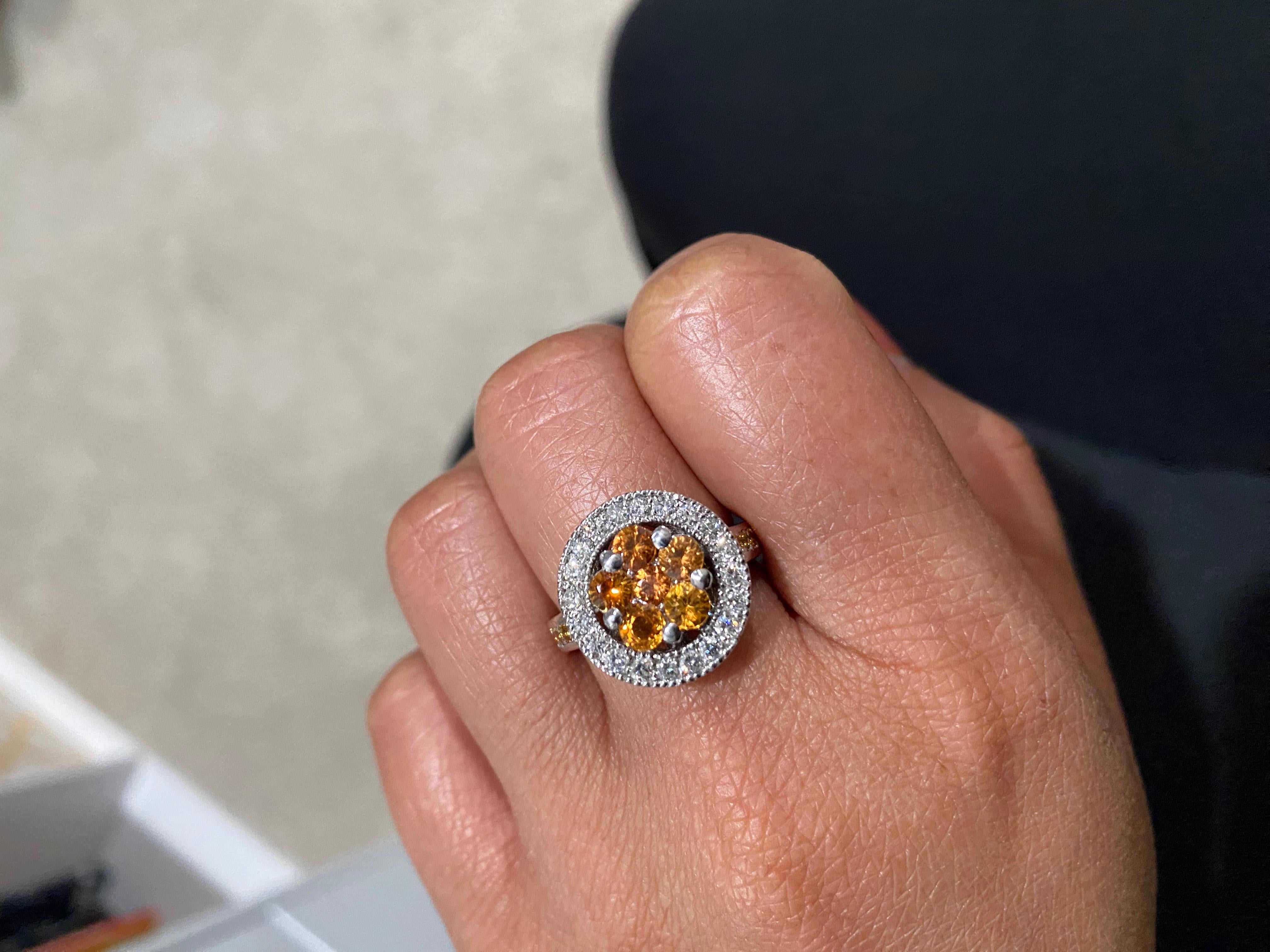 2.33 Carat Orange Sapphire Diamond White Gold Cocktail Ring For Sale 1
