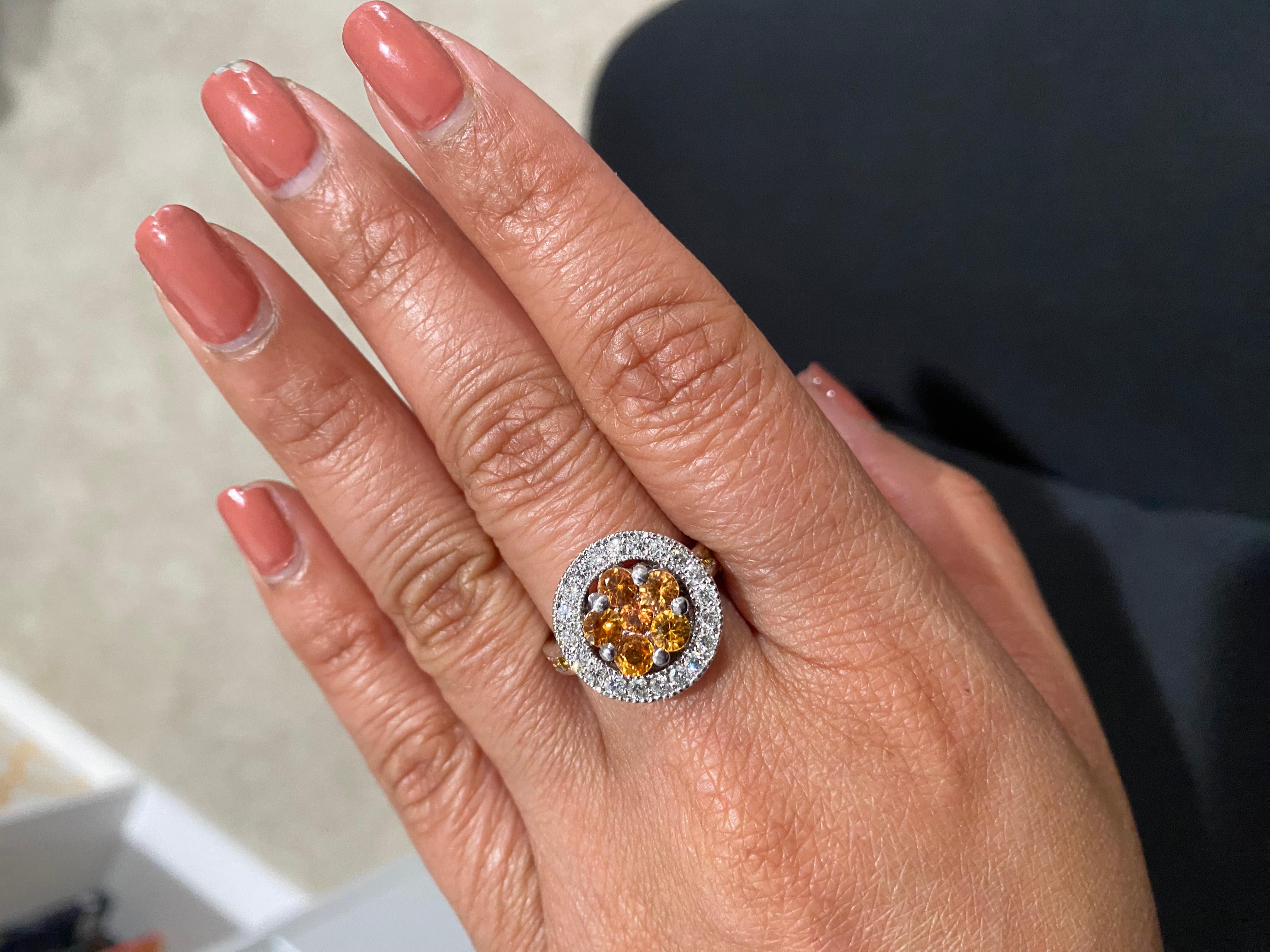 2.33 Carat Orange Sapphire Diamond White Gold Cocktail Ring For Sale 2