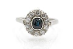 Sapphire and diamond 14k white gold ring, Austria, mid-20th century