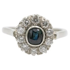Anello con zaffiro e diamante in oro bianco 14k, Austria, metà del XX secolo