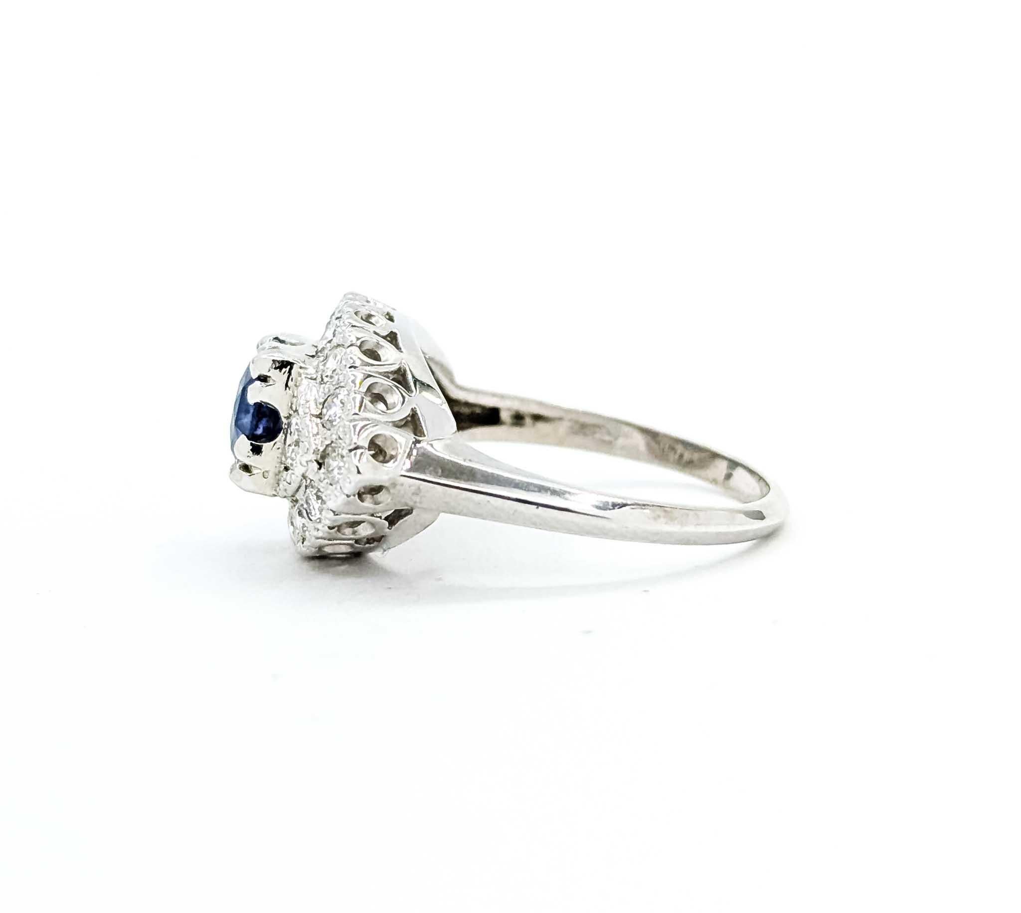 Anillo Zafiro y Diamante Oro Blanco 14k Art Decó en venta