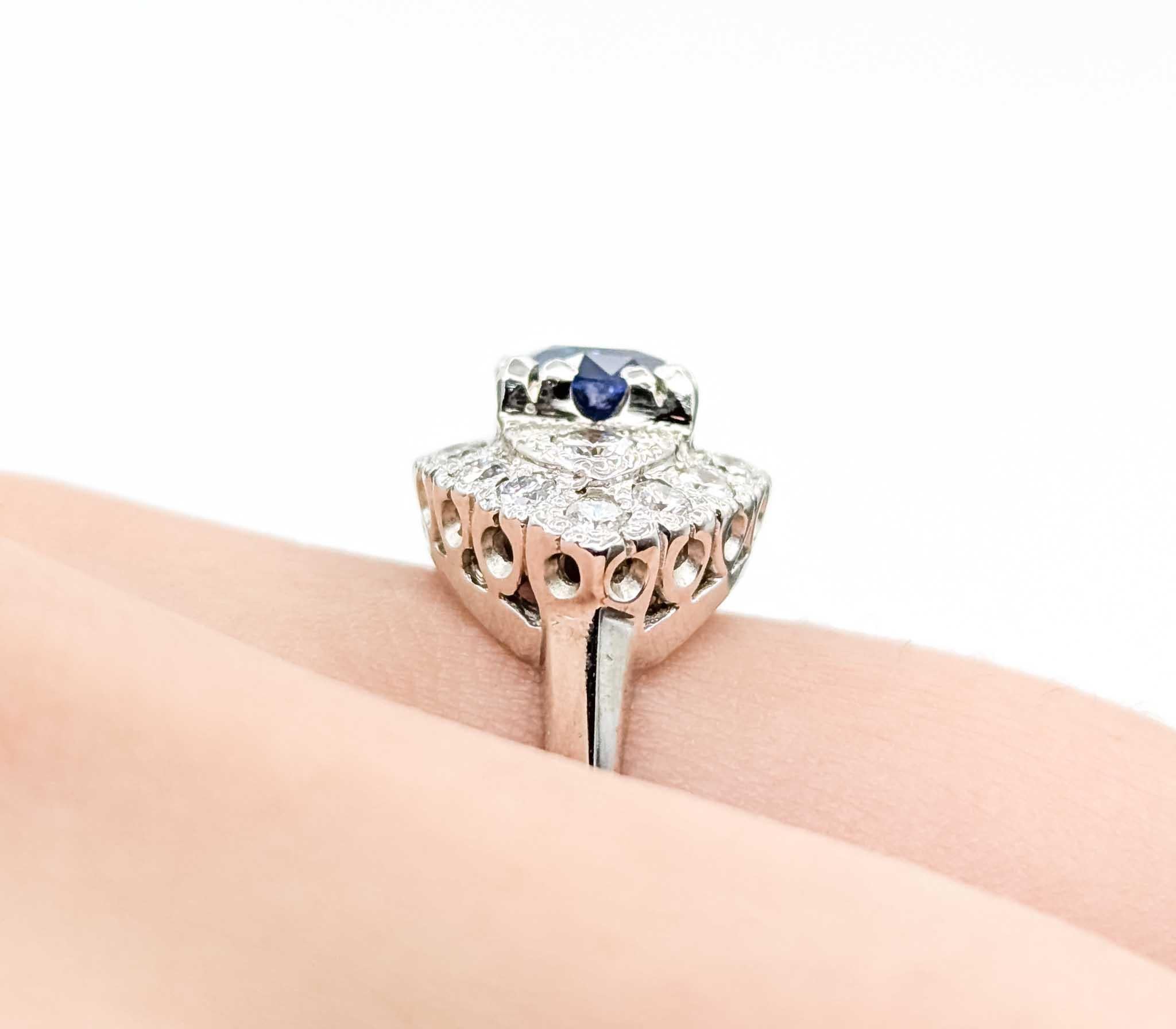 Anillo Zafiro y Diamante Oro Blanco 14k Corte redondo en venta