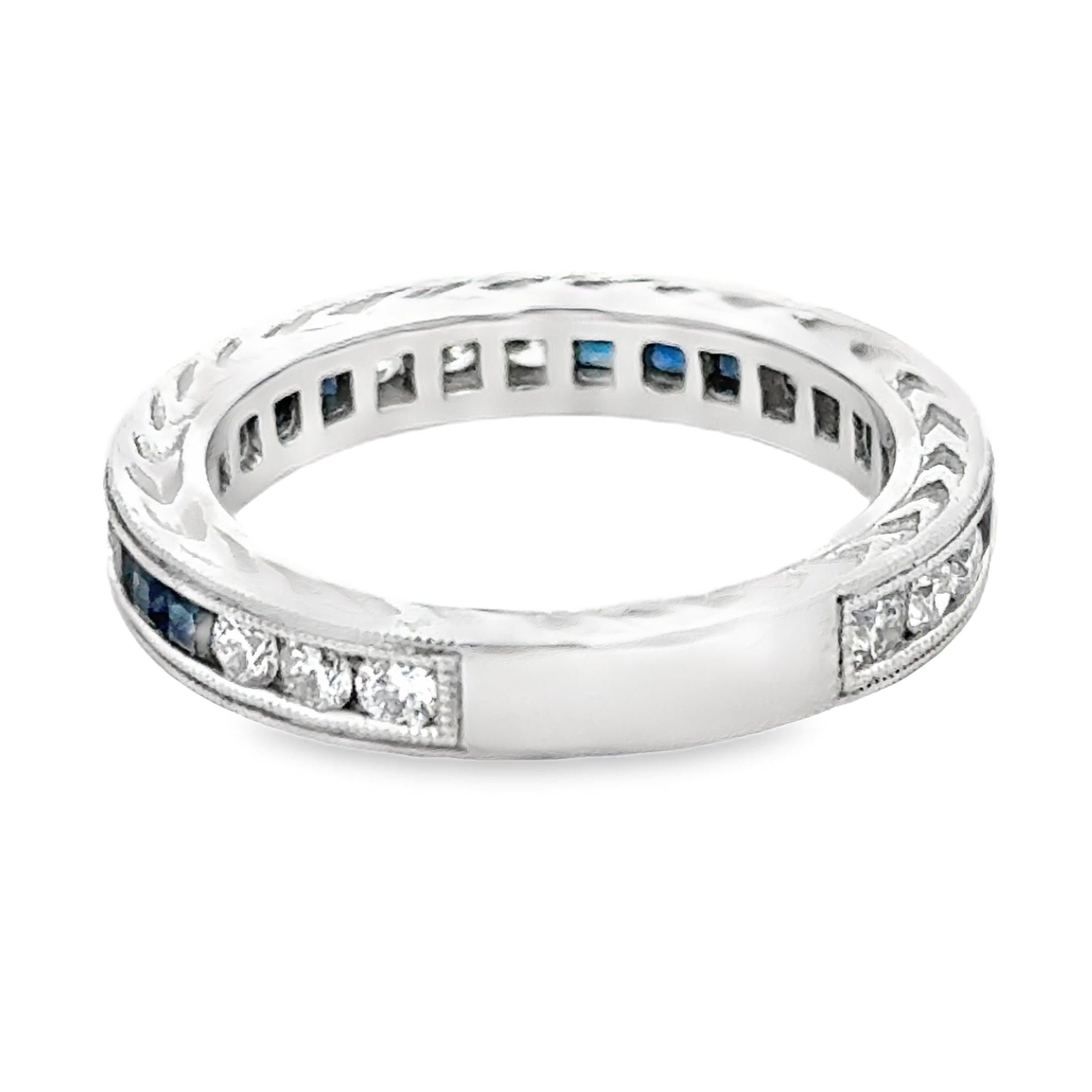 Sapphire and Diamond 14k White Gold Stackable Band/Ring In Good Condition For Sale In Derby, NY