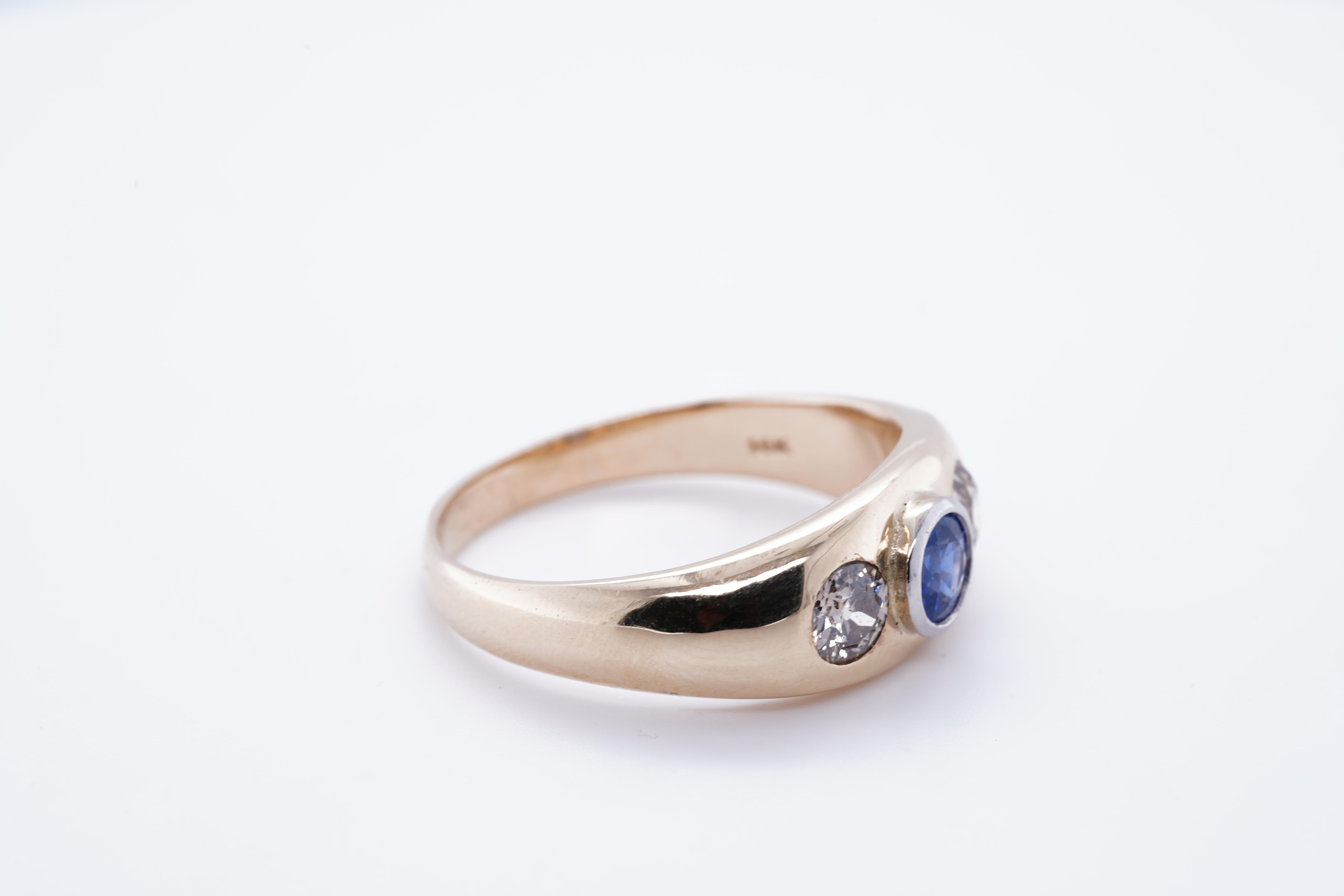 Contemporary Sapphire and Diamond 14K Yellow Gold Mens Triple Stone Wedding Ring