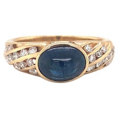 Anello con zaffiro e diamante in oro giallo 14k, circa anni '70