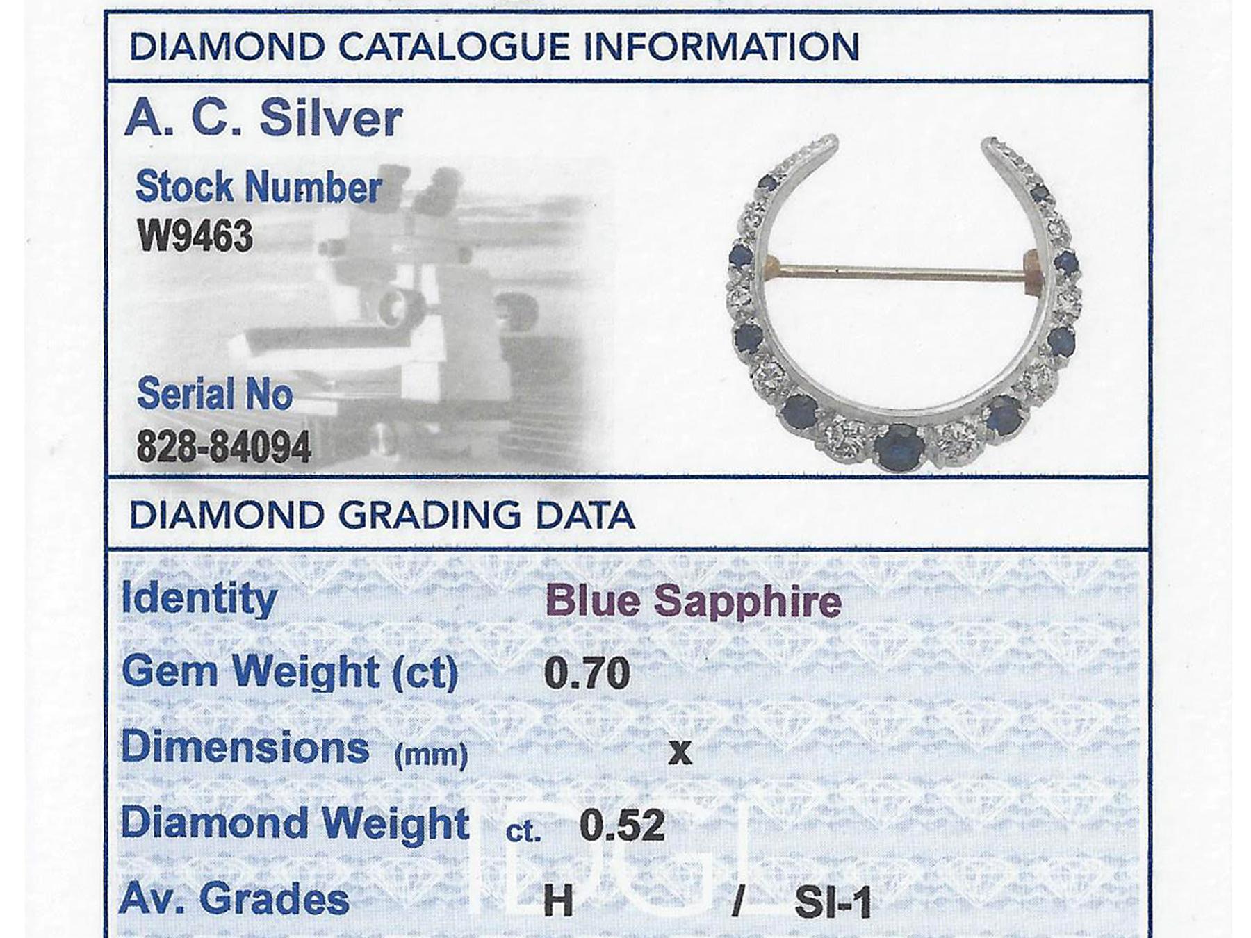 Sapphire and Diamond, 15 Karat Yellow Gold Crescent Brooch, Antique 4