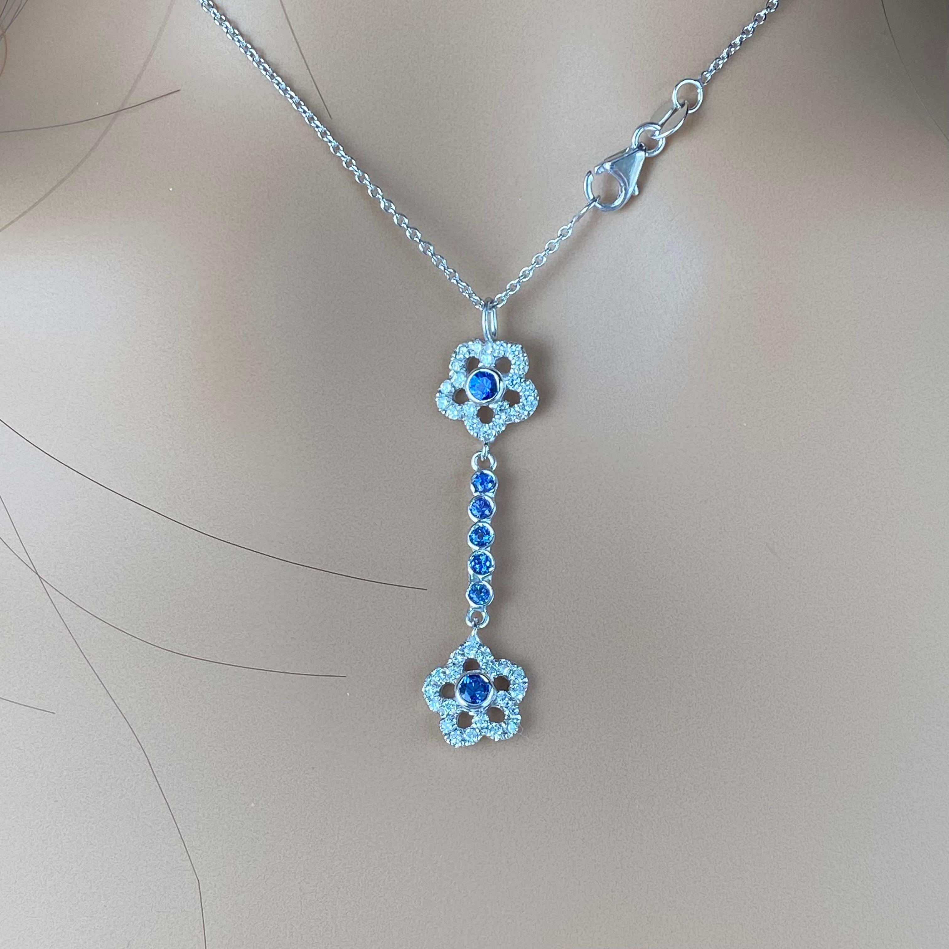 Contemporary Sapphire Diamond 1.70 Carat Lariat 14 Karat Gold 17.6 Inch Long Necklace Pendant For Sale