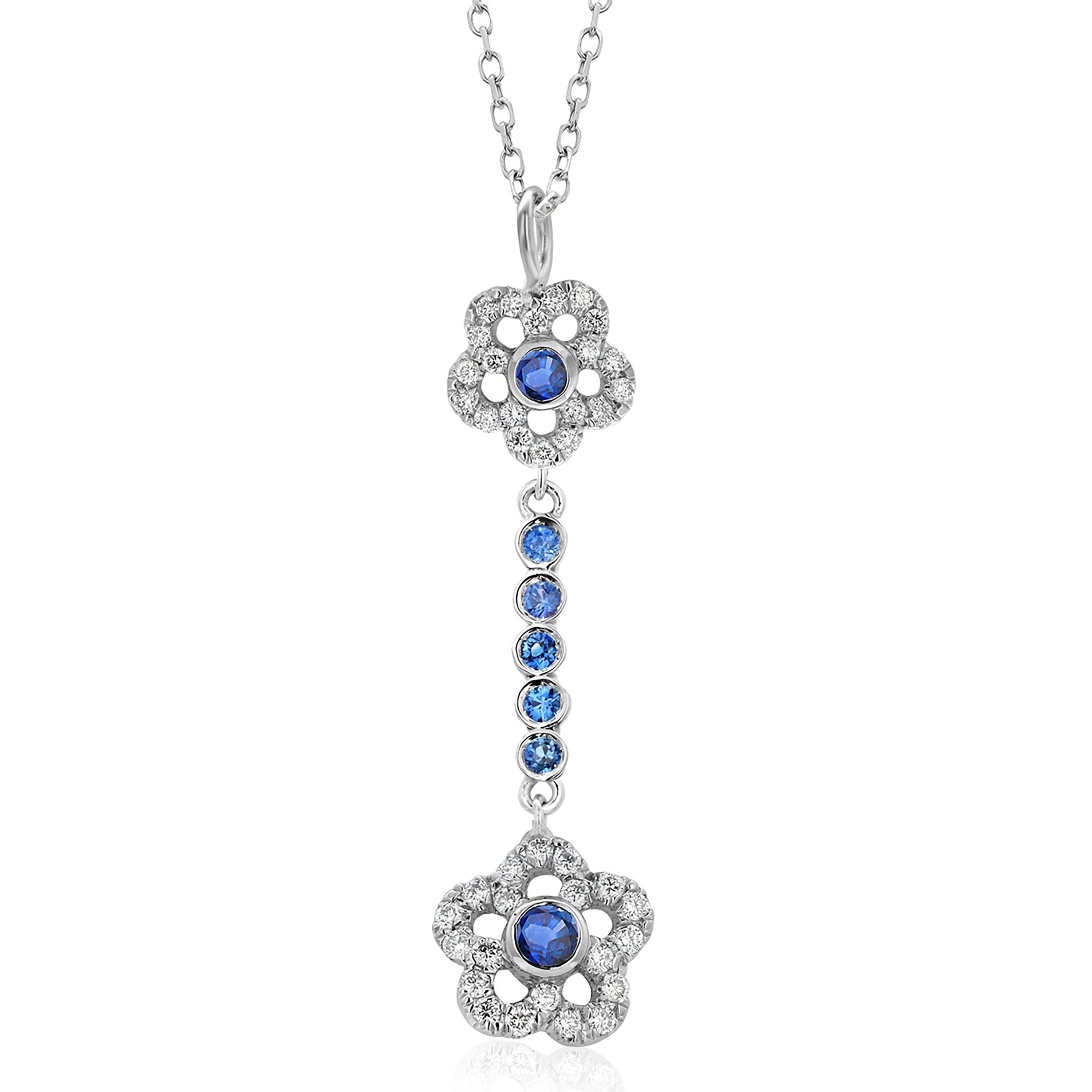 Sapphire Diamond 1.70 Carat Lariat 14 Karat Gold 17.6 Inch Long Necklace Pendant In New Condition For Sale In New York, NY