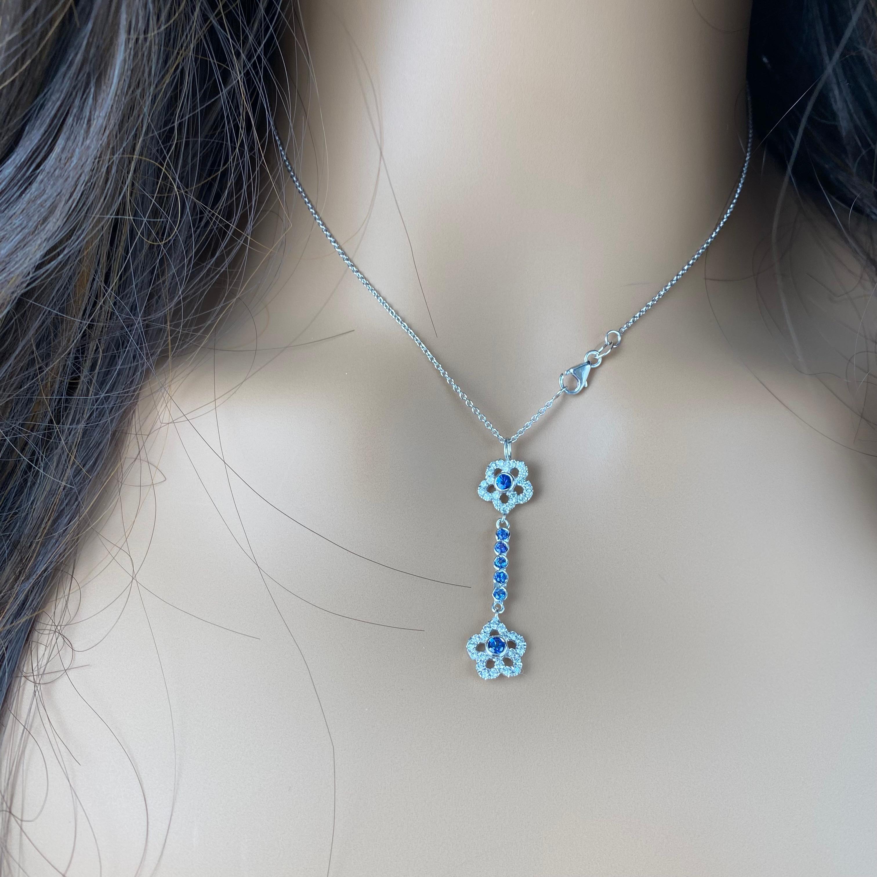 Women's Sapphire Diamond 1.70 Carat Lariat 14 Karat Gold 17.6 Inch Long Necklace Pendant For Sale