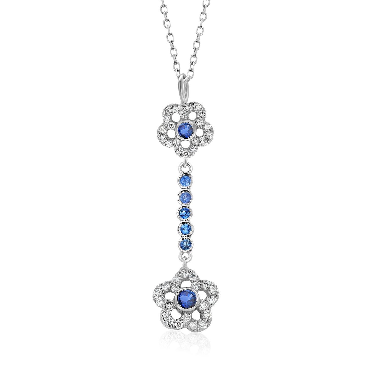 Sapphire Diamond 1.70 Carat Lariat 14 Karat Gold 17.6 Inch Long Necklace Pendant For Sale 2