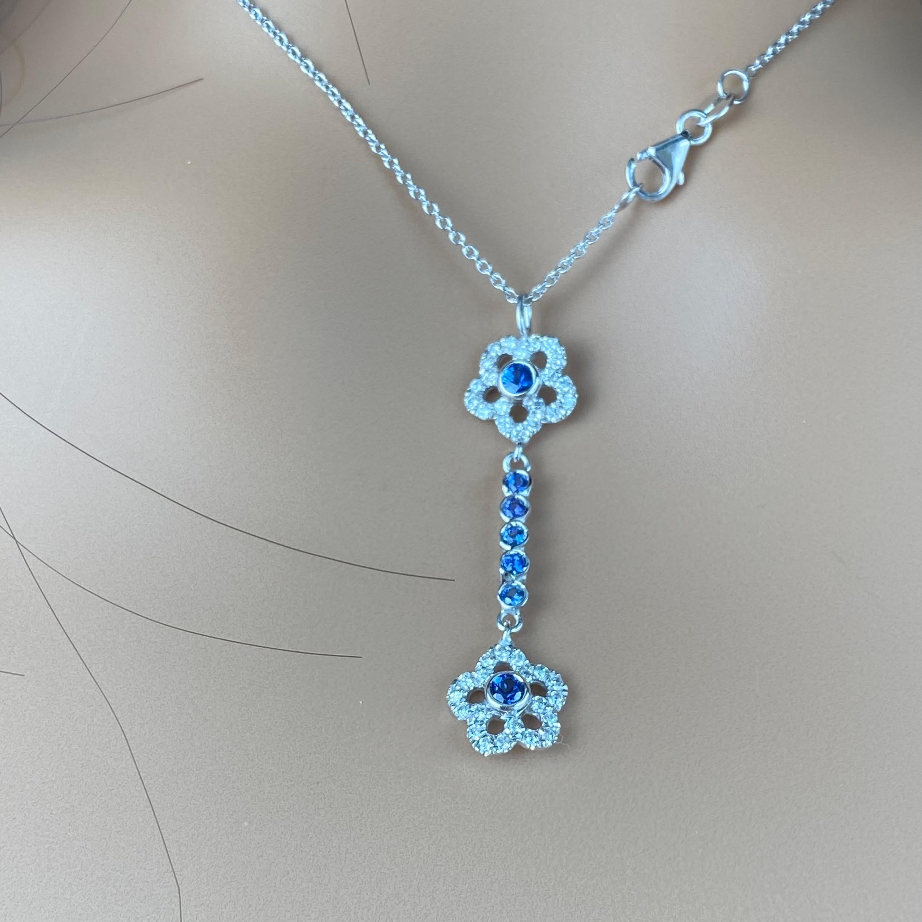 Sapphire Diamond 1.70 Carat Lariat 14 Karat Gold 17.6 Inch Long Necklace Pendant For Sale 3