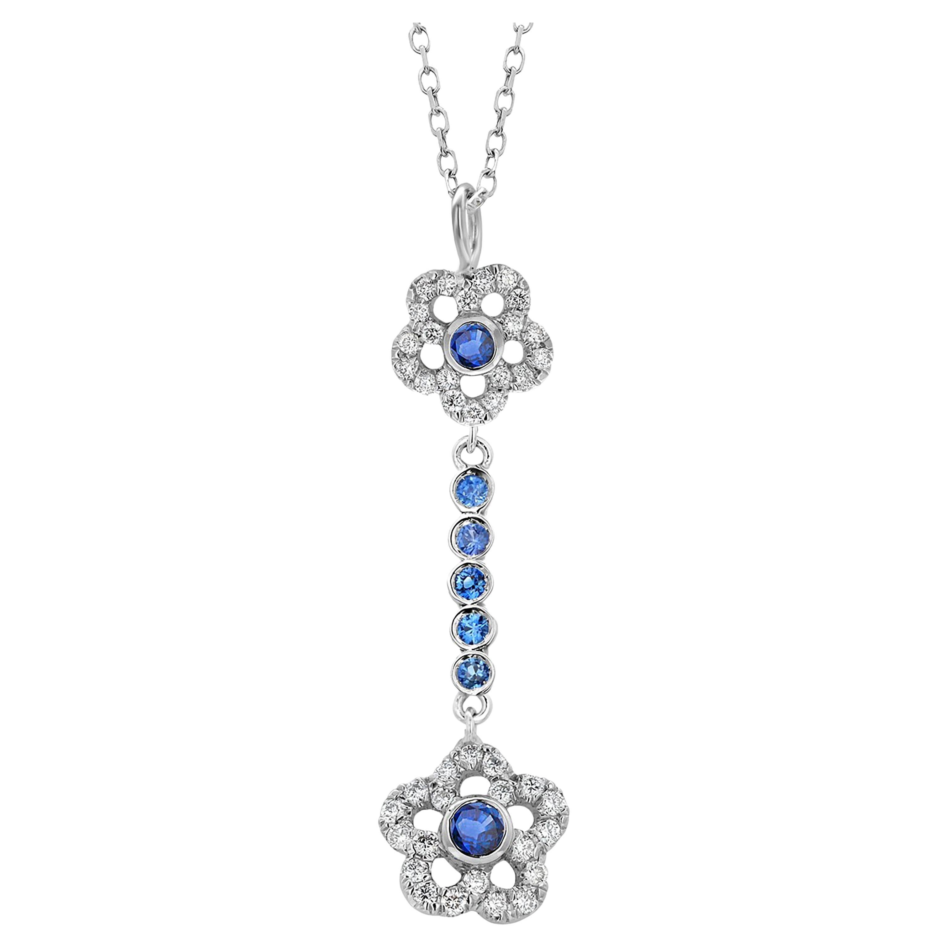Sapphire Diamond 1.70 Carat Lariat 14 Karat Gold 17.6 Inch Long Necklace Pendant