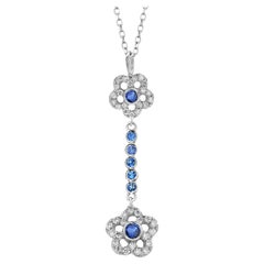 Sapphire and Diamond 1.70 Carat Lariat 14 Karat Gold 17.6 Inch Necklace Pendant