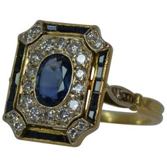Sapphire and Diamond 18 Carat Gold Panel Cluster Ring