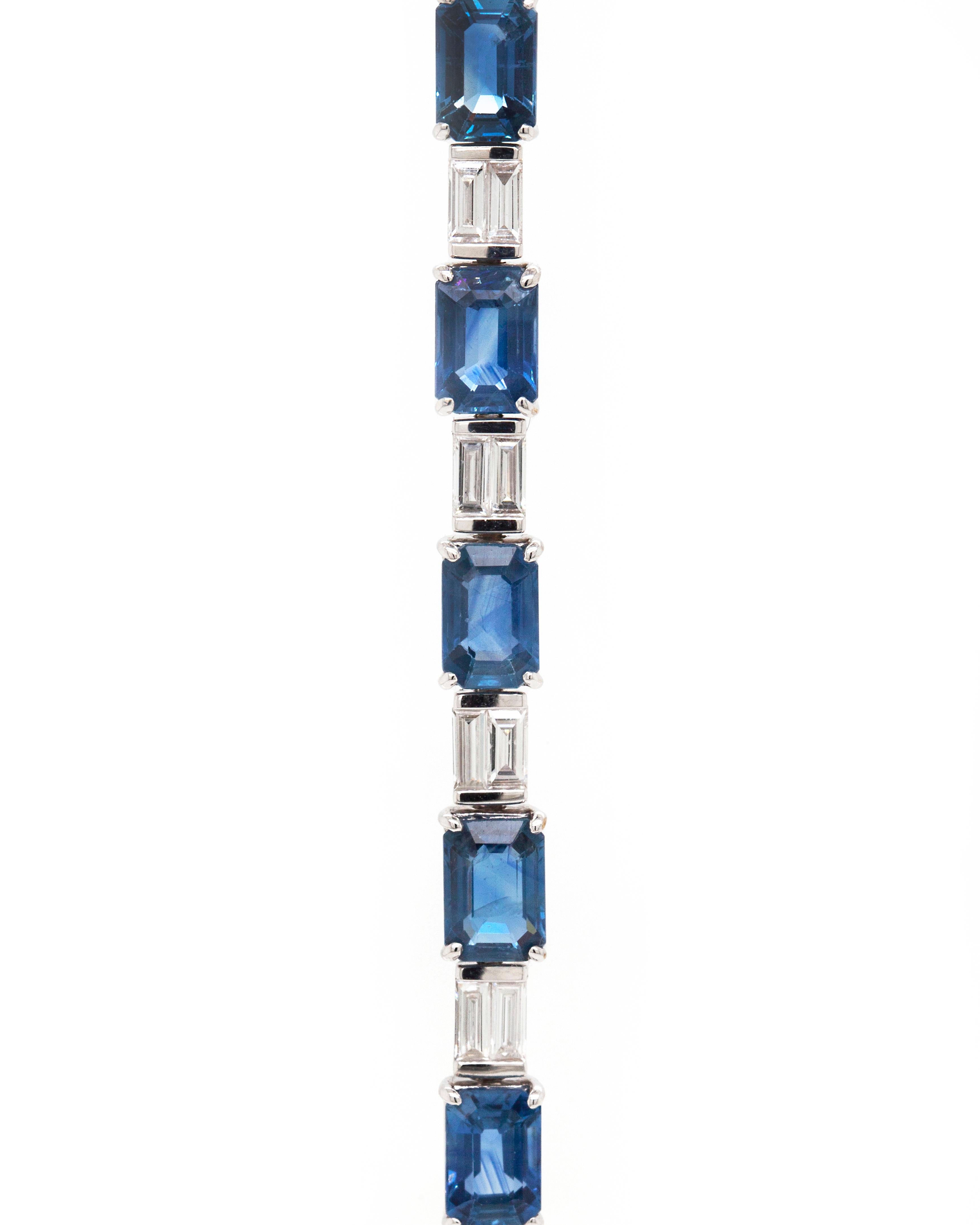 Modern Sapphire and Diamond 18 Carat White Gold Tennis Bracelet For Sale