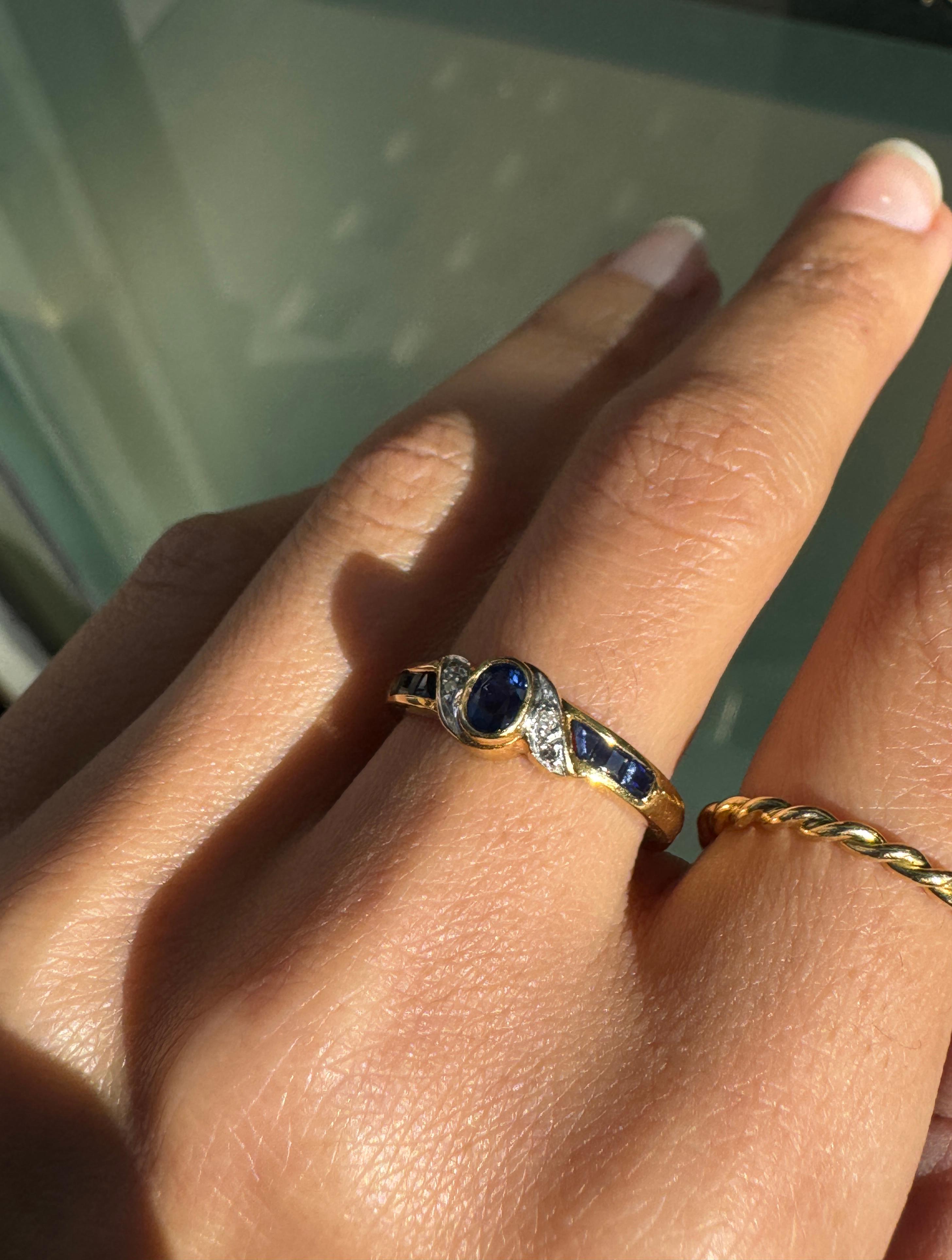 Oval Cut Sapphire and Diamond 18 Carat Yellow & White Gold Dress Ring For Sale