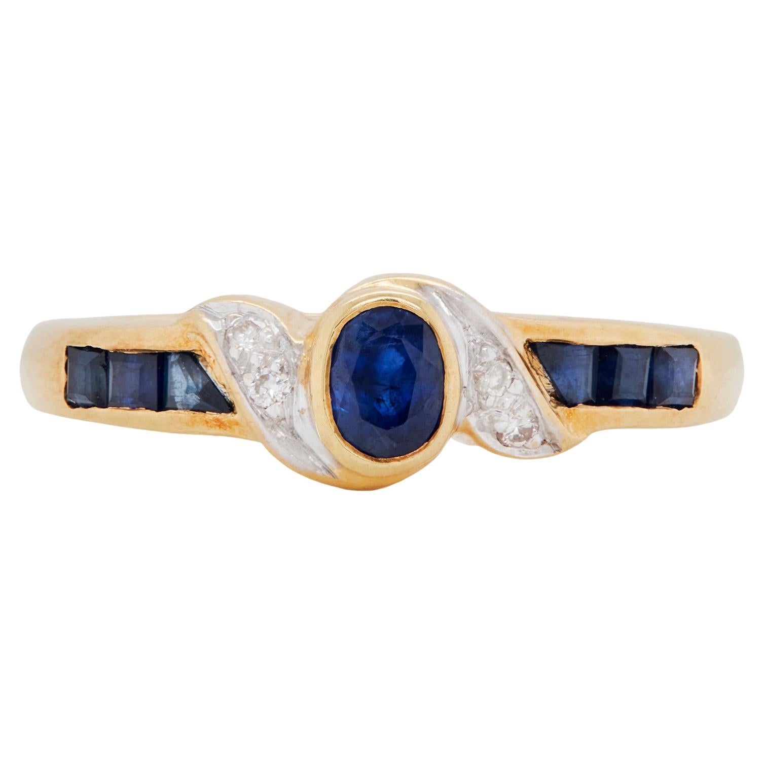 Sapphire and Diamond 18 Carat Yellow & White Gold Dress Ring