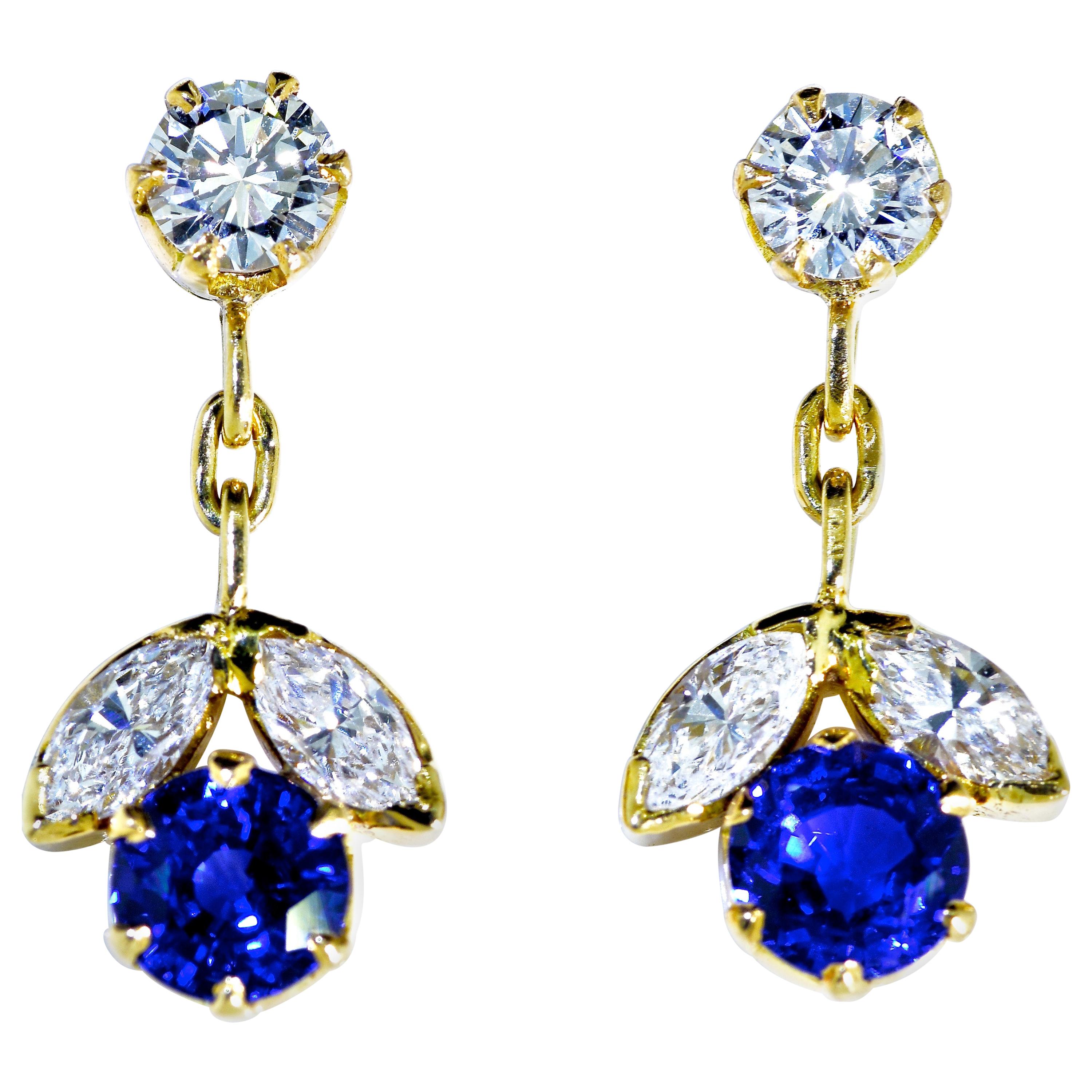 Sapphire and Diamond 18 Karat Earrings
