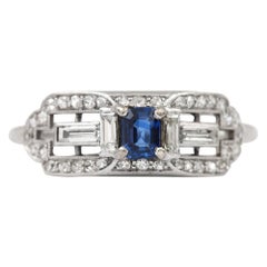 Sapphire and Diamond 18 Karat Gold Midcentury Cocktail Dress Ring, circa 1950s