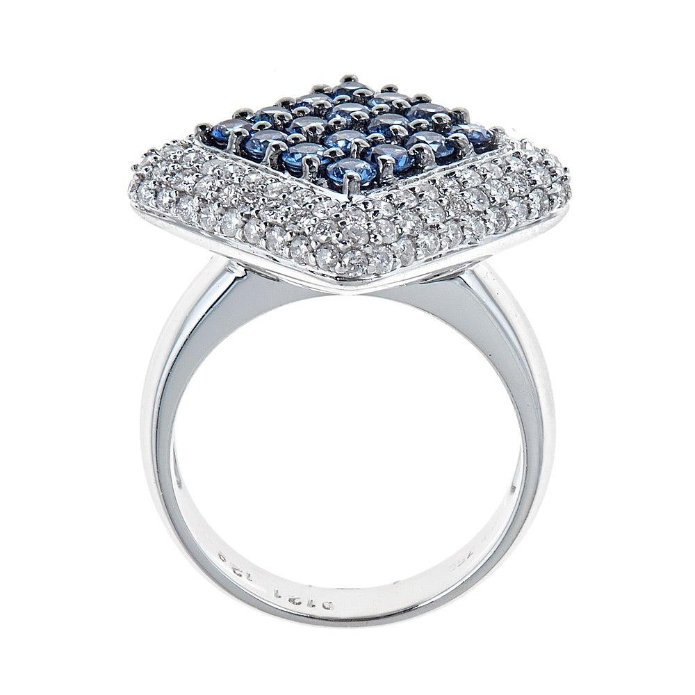 2,50 TCW Blauer Saphir Diamant Akzent Diamant Cocktail Ring 18 Karat Weißgold (Moderne) im Angebot