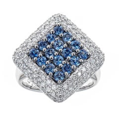 2,50 TCW Zaffiro Blu Accent Diamond Cocktail Ring Oro bianco 18 carati