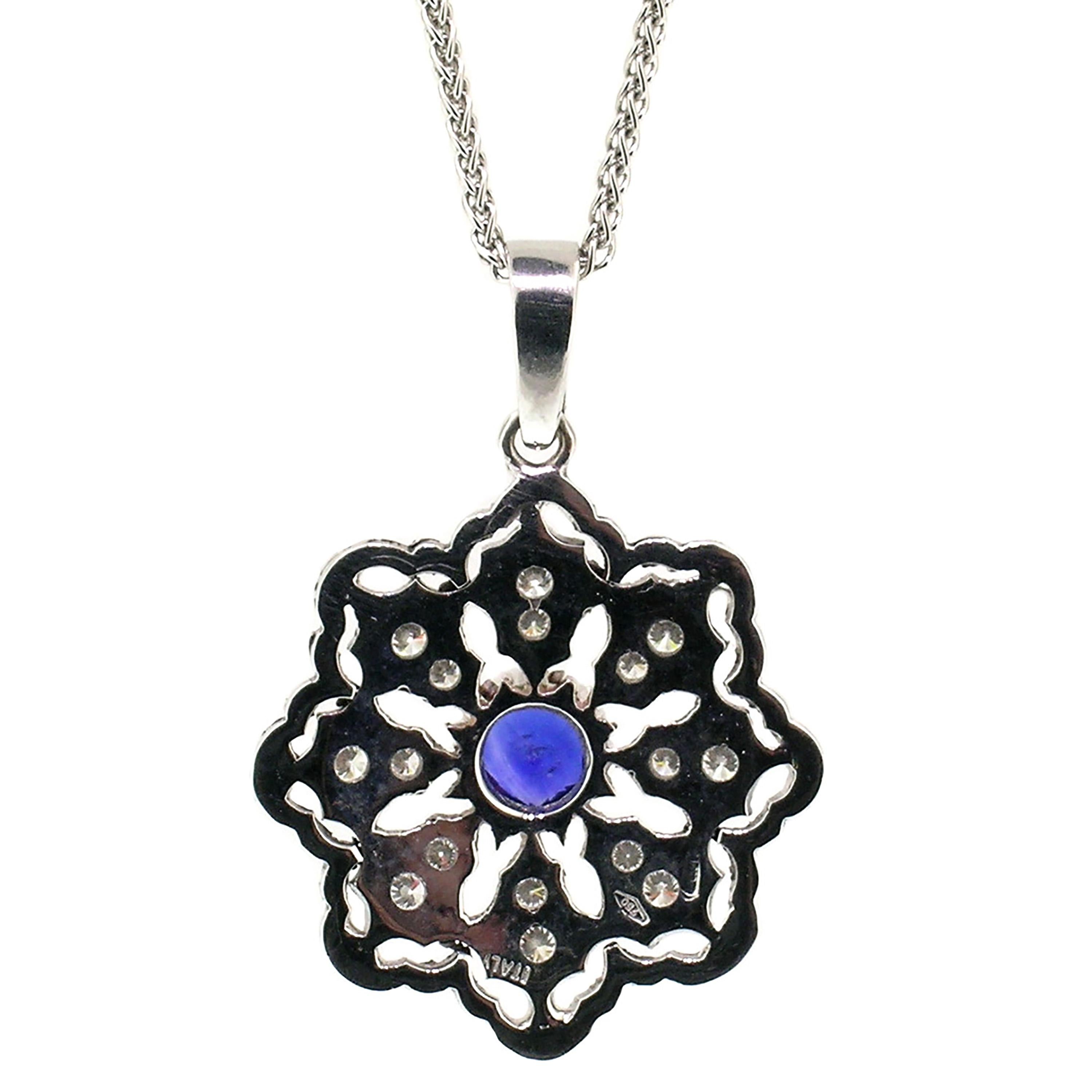 Round Cut Sapphire and Diamond 18kt Pendant, Made in Italy by Cynthia Scott For Sale