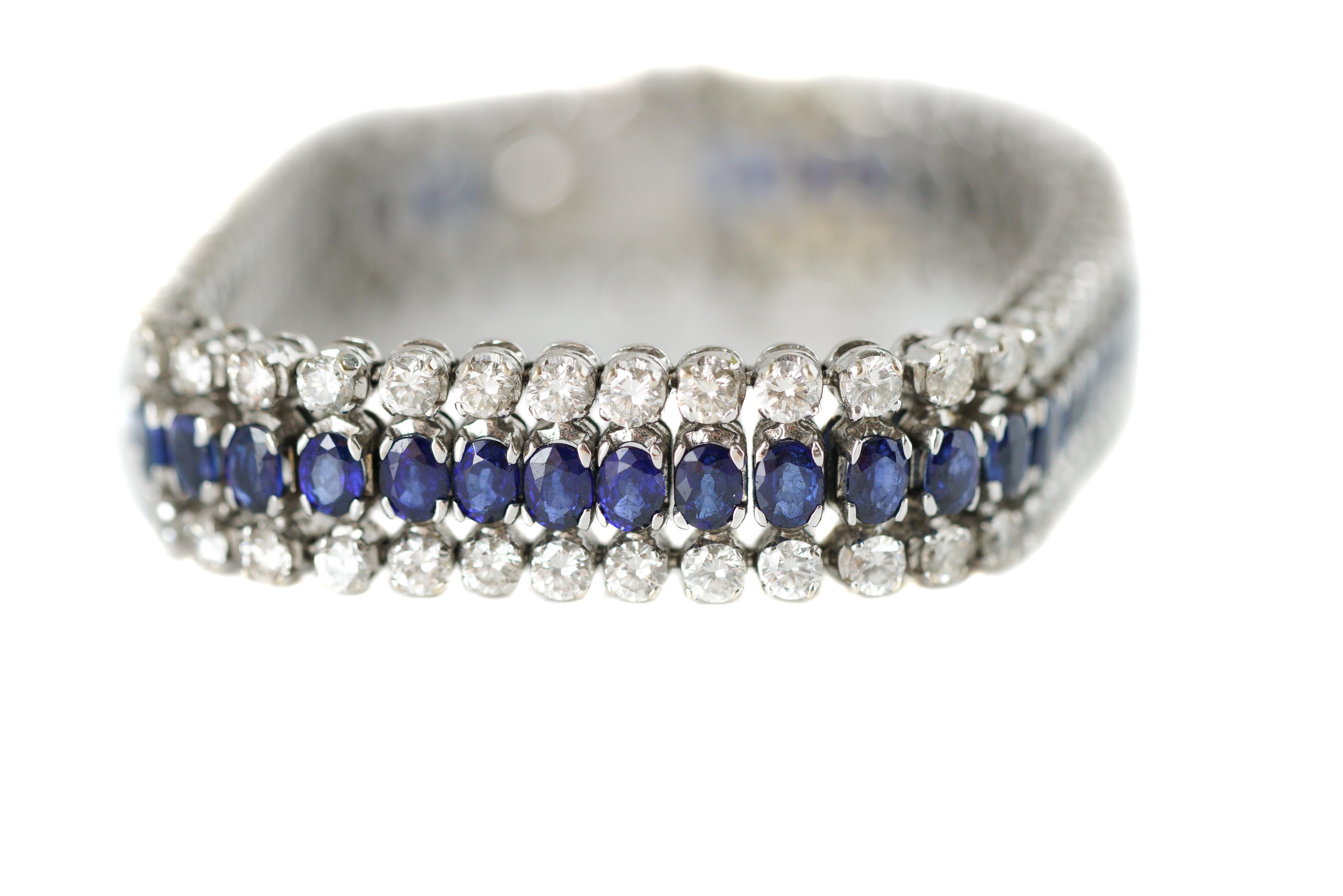 Oval Cut Sapphire and Diamond 18 Karat White Gold Bracelet