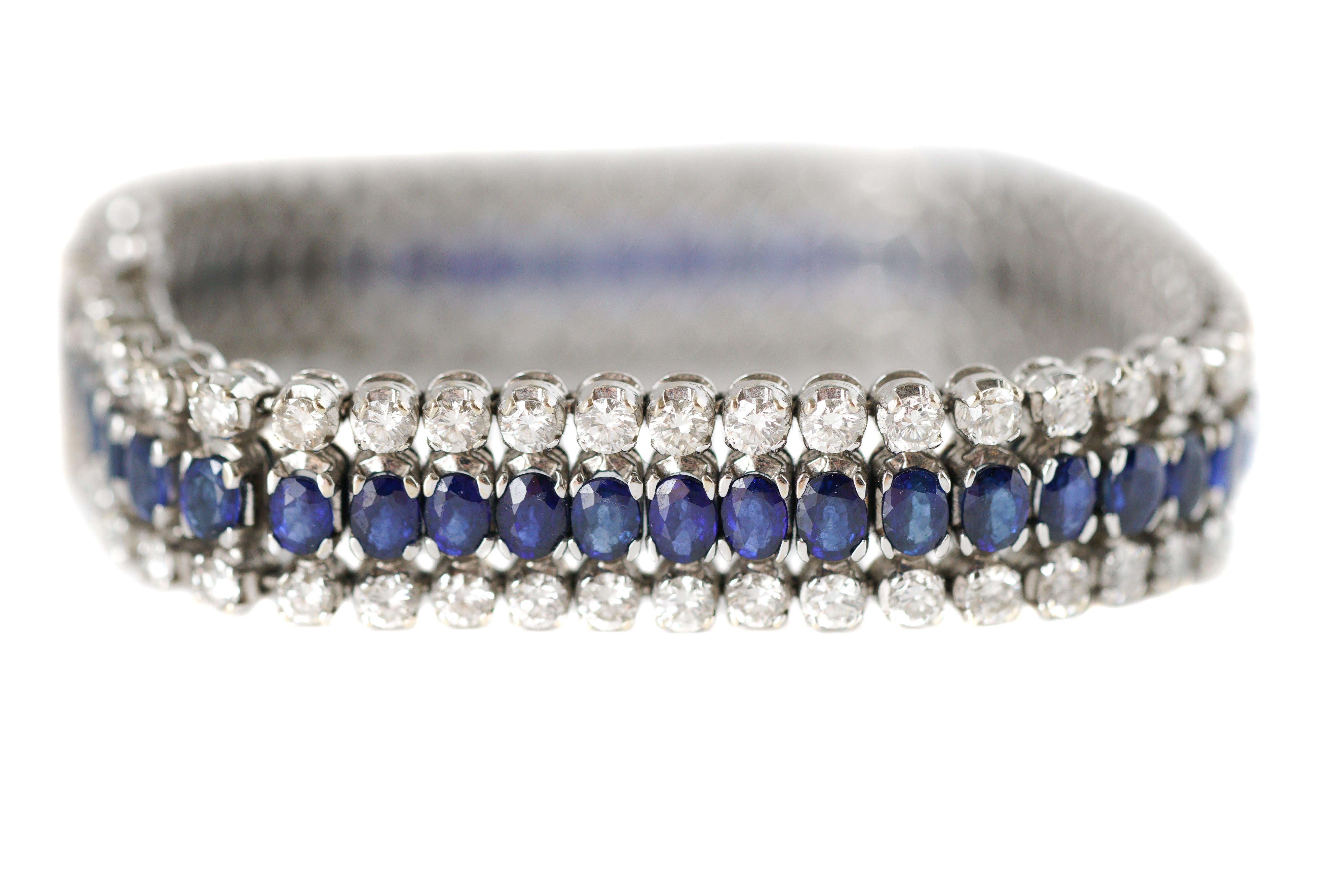 Sapphire and Diamond 18 Karat White Gold Bracelet In New Condition In Atlanta, GA