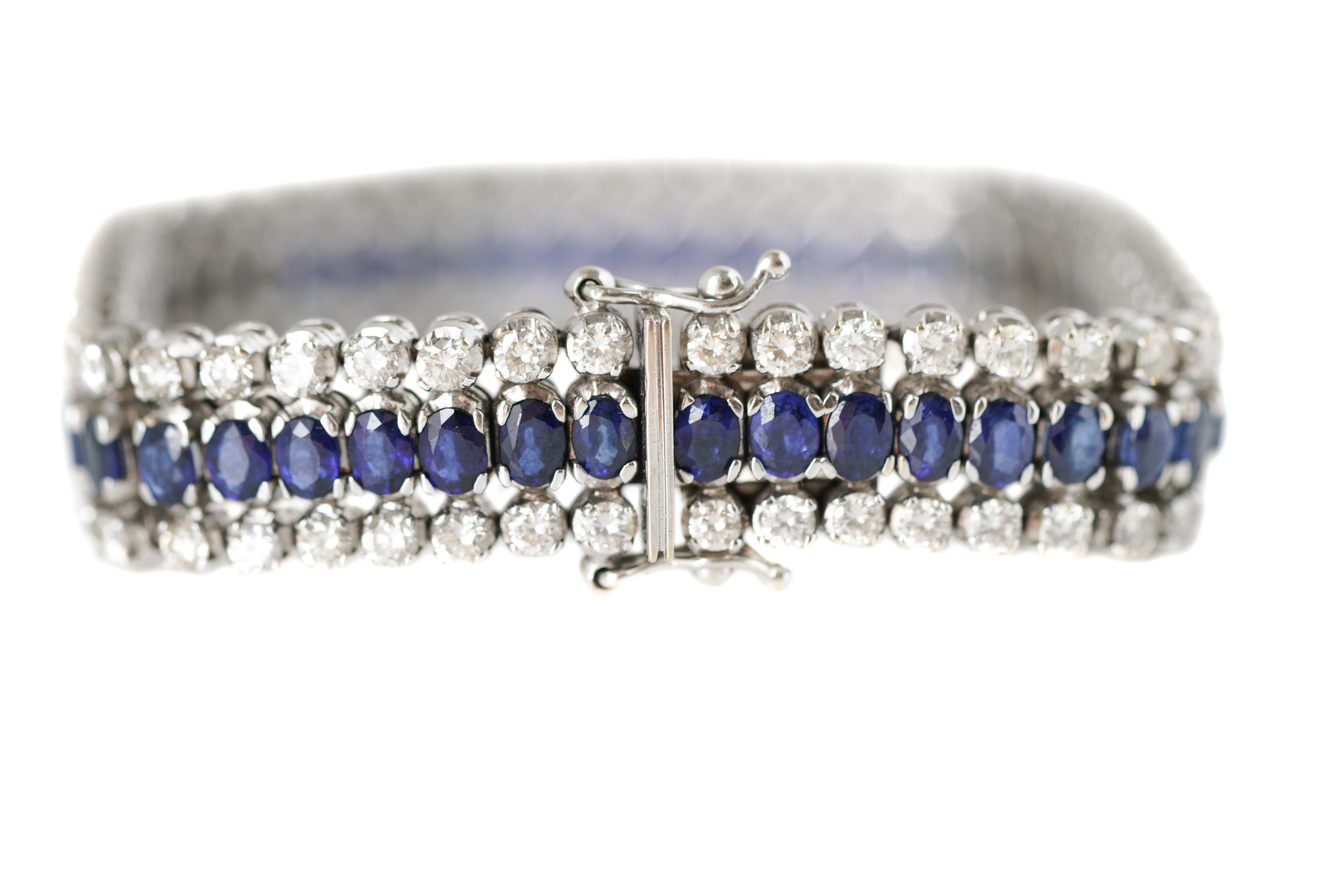 Women's Sapphire and Diamond 18 Karat White Gold Bracelet
