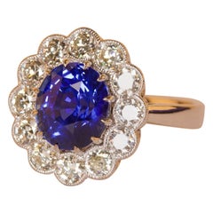 Sapphire and Diamond 18 Karat White Gold Cluster Ring