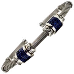 Sapphire and Diamond 18 Karat White Gold Flexible Cuff Bracelet