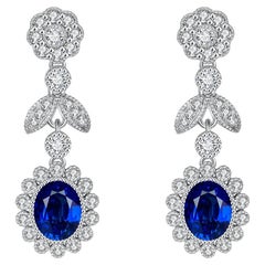 Sapphire and Diamond 18 Karat White Gold Flower Drop Earrings