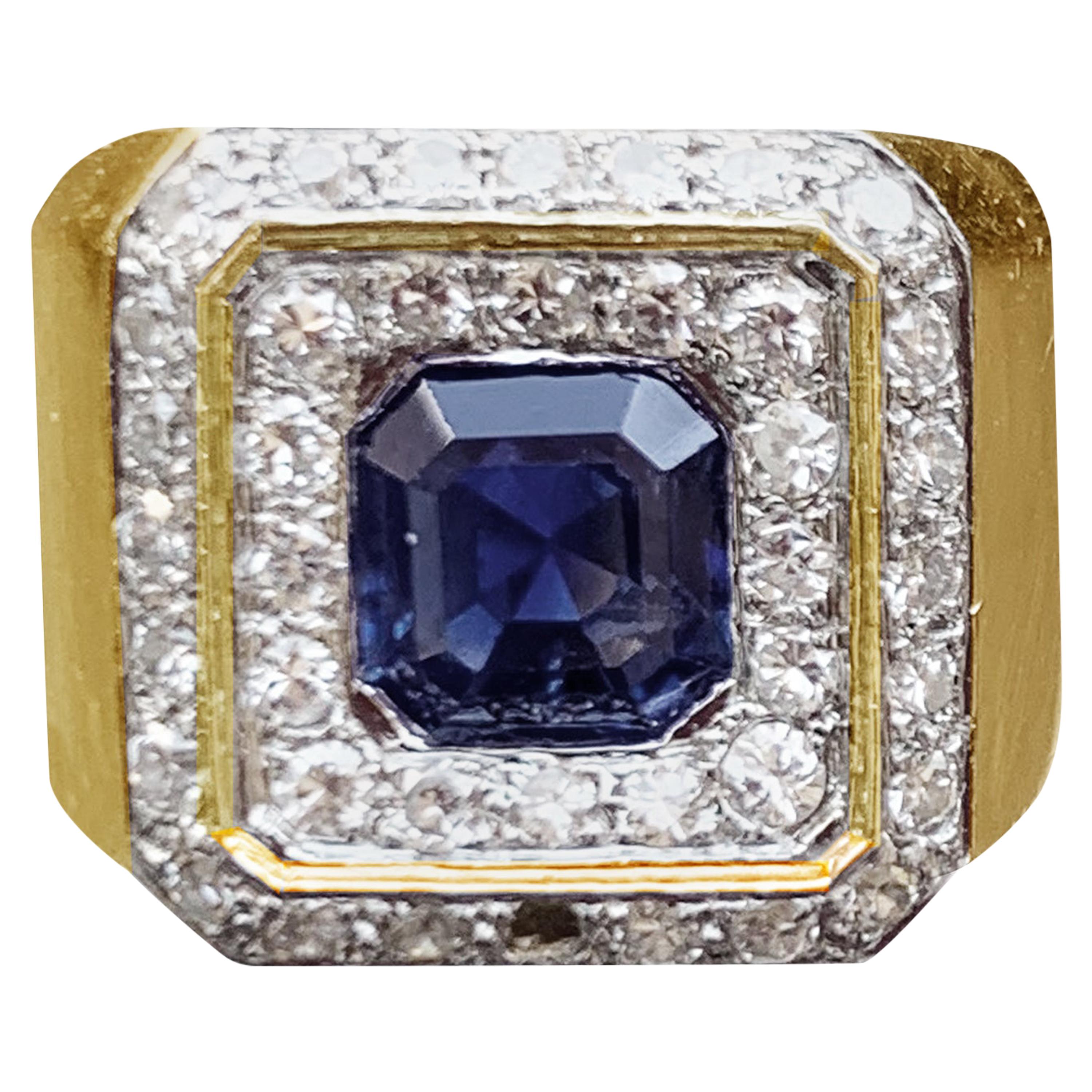 Vintage Sapphire and Diamond 18 Karat Yellow and White Gold Ring