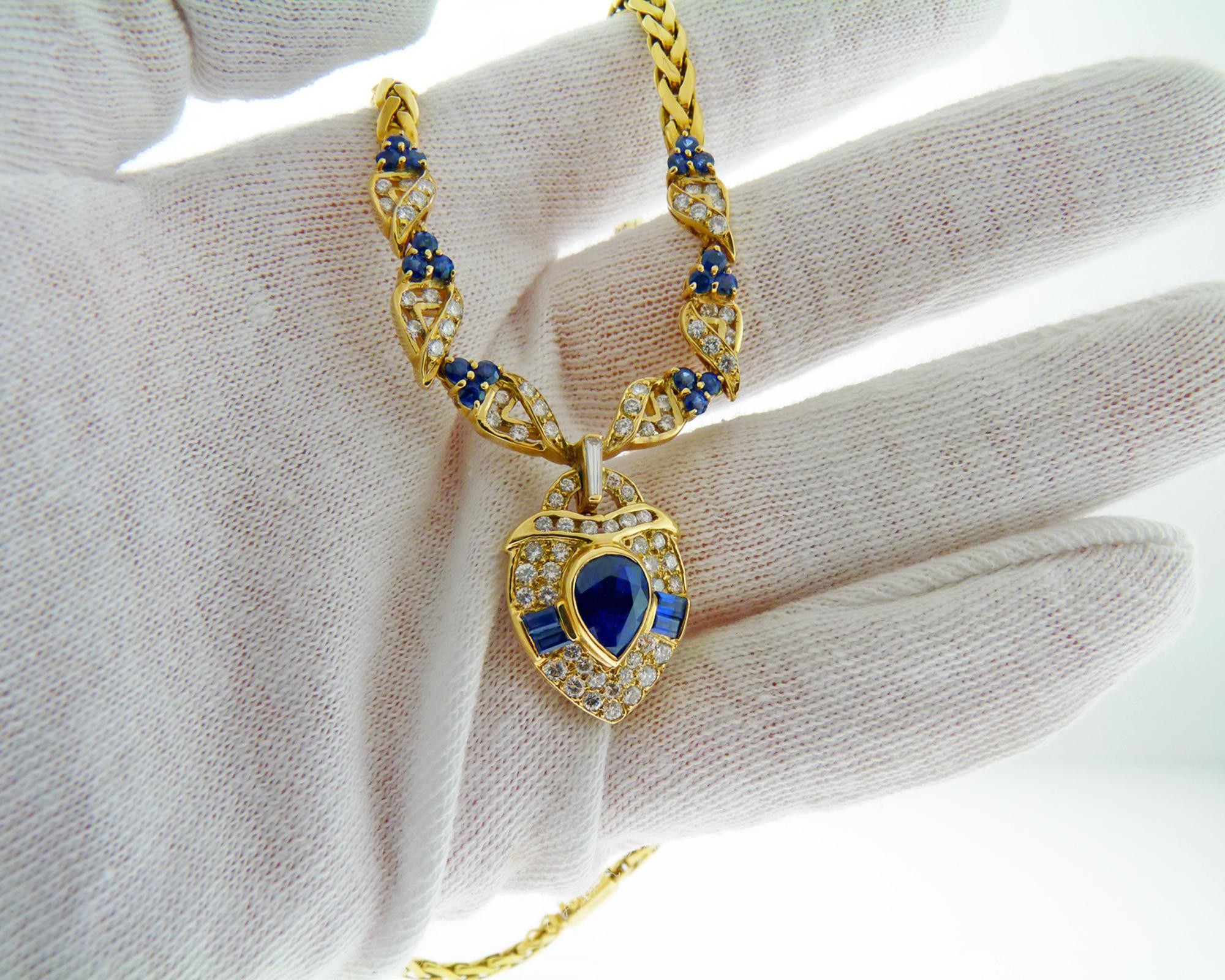 Egyptian Revival Sapphire and Diamond 18 Karat Yellow Gold Pendant