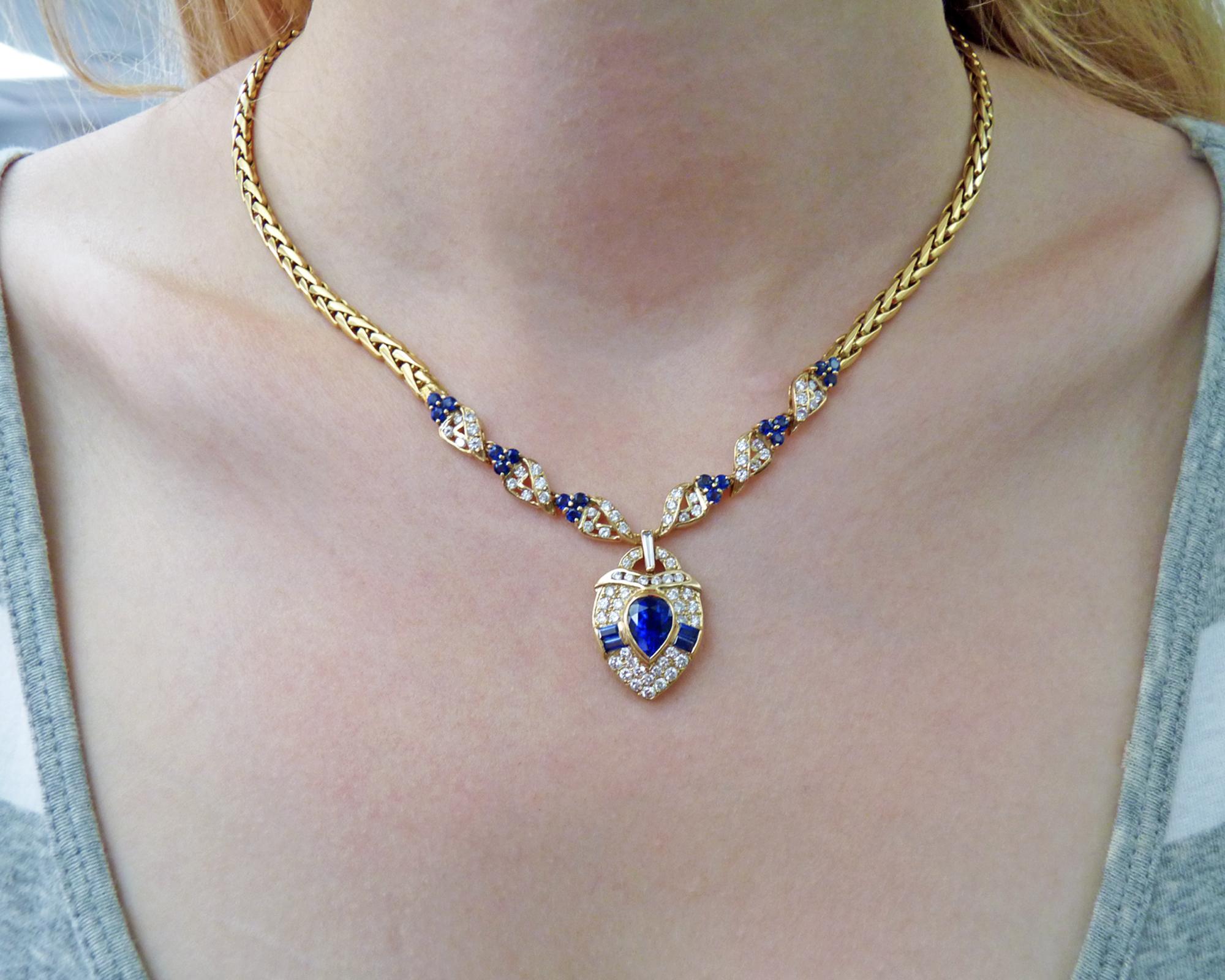 Women's Sapphire and Diamond 18 Karat Yellow Gold Pendant