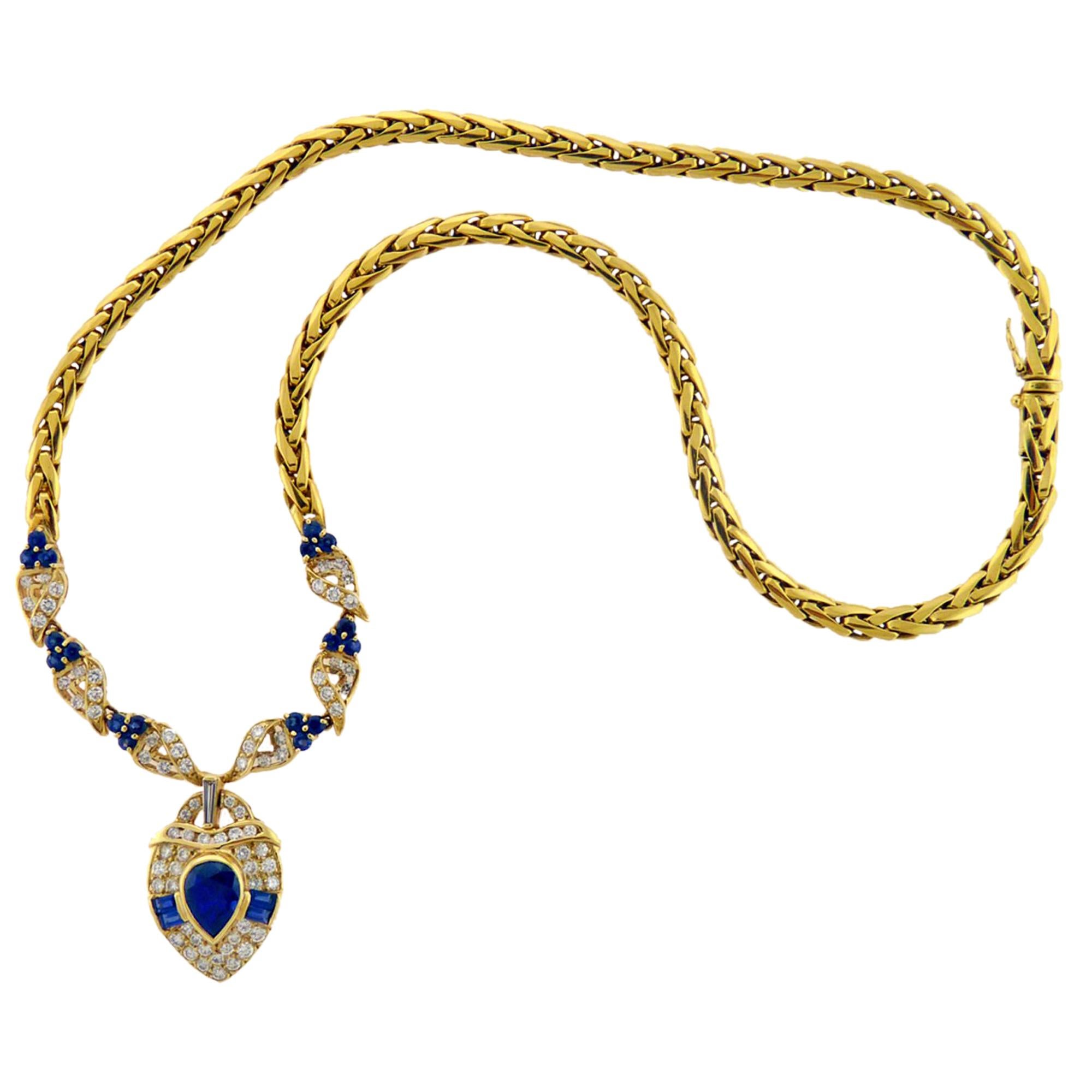 Sapphire and Diamond 18 Karat Yellow Gold Pendant