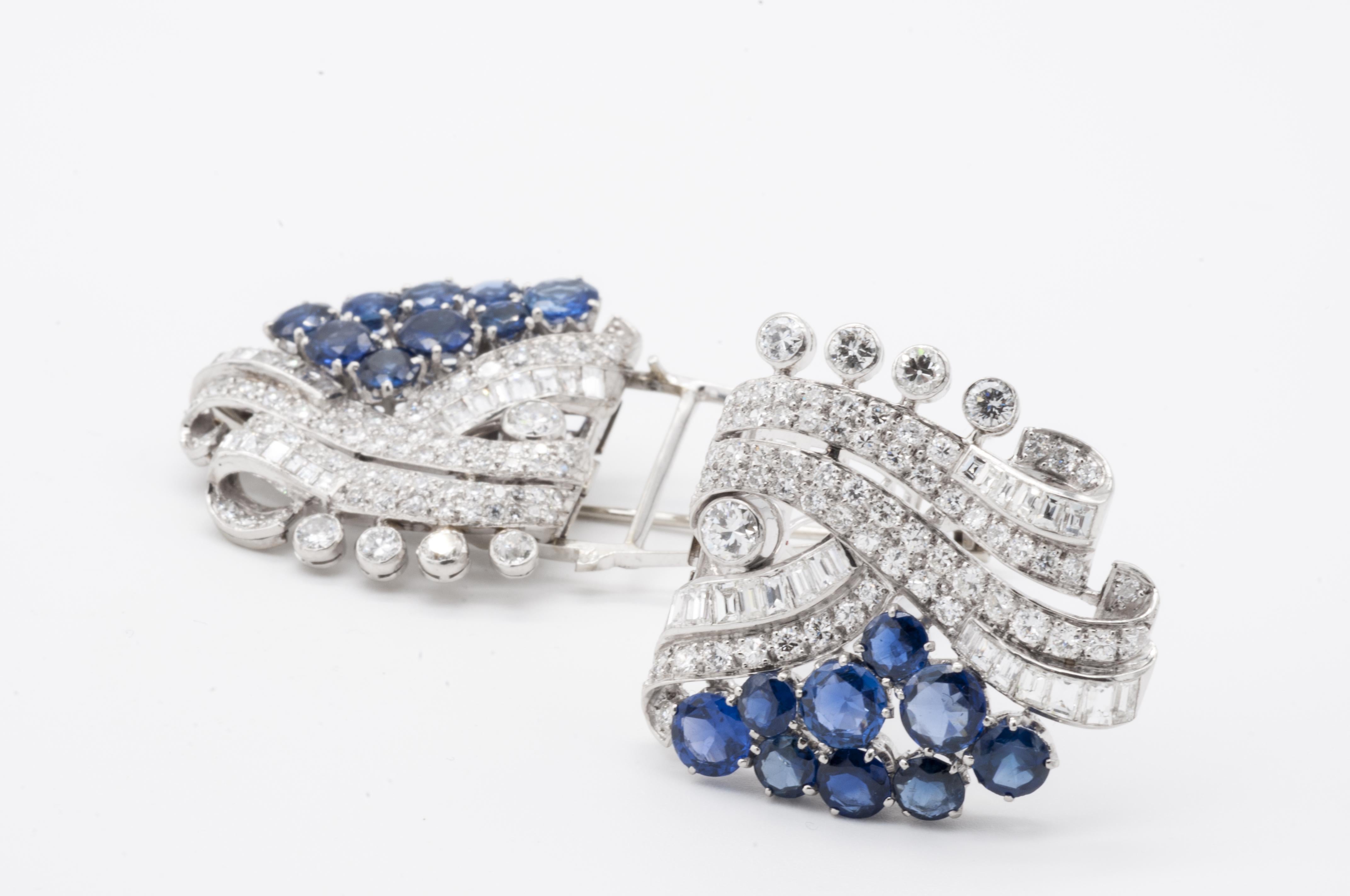 Sapphire and Diamond, 18k Dress Clips In Good Condition For Sale In Lewisburg, WV