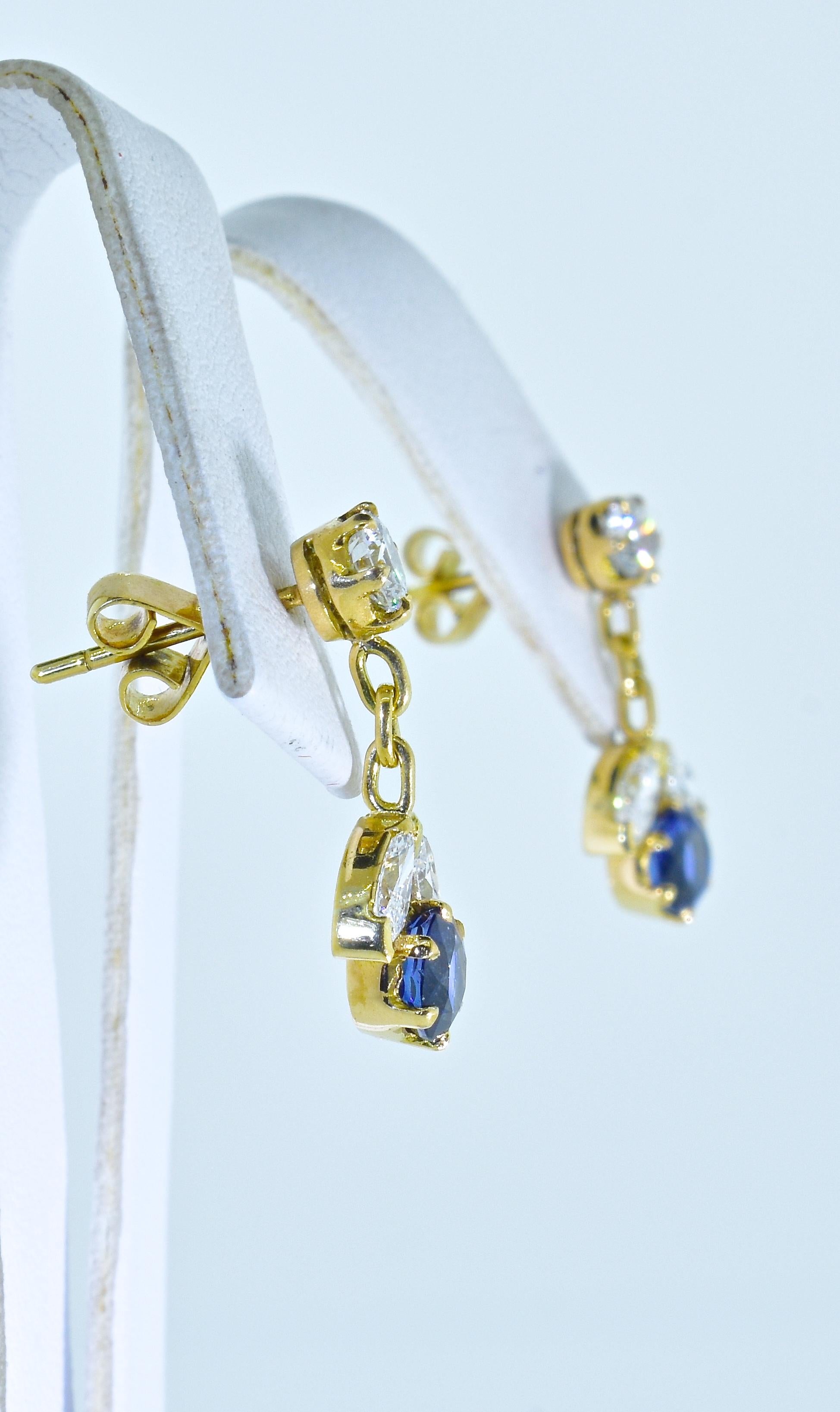 Contemporary Sapphire and Diamond 18 Karat Earrings