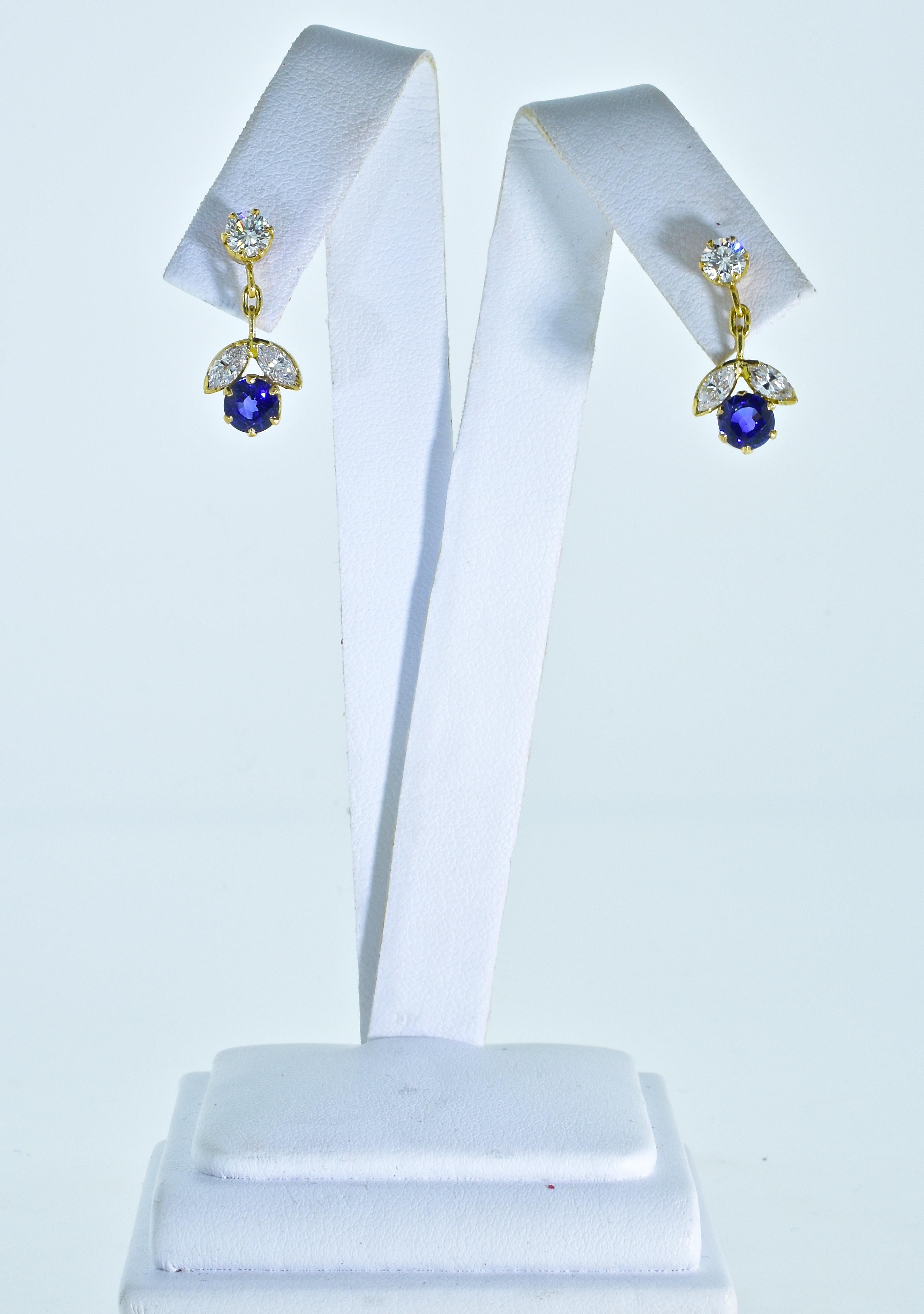 Brilliant Cut Sapphire and Diamond 18 Karat Earrings