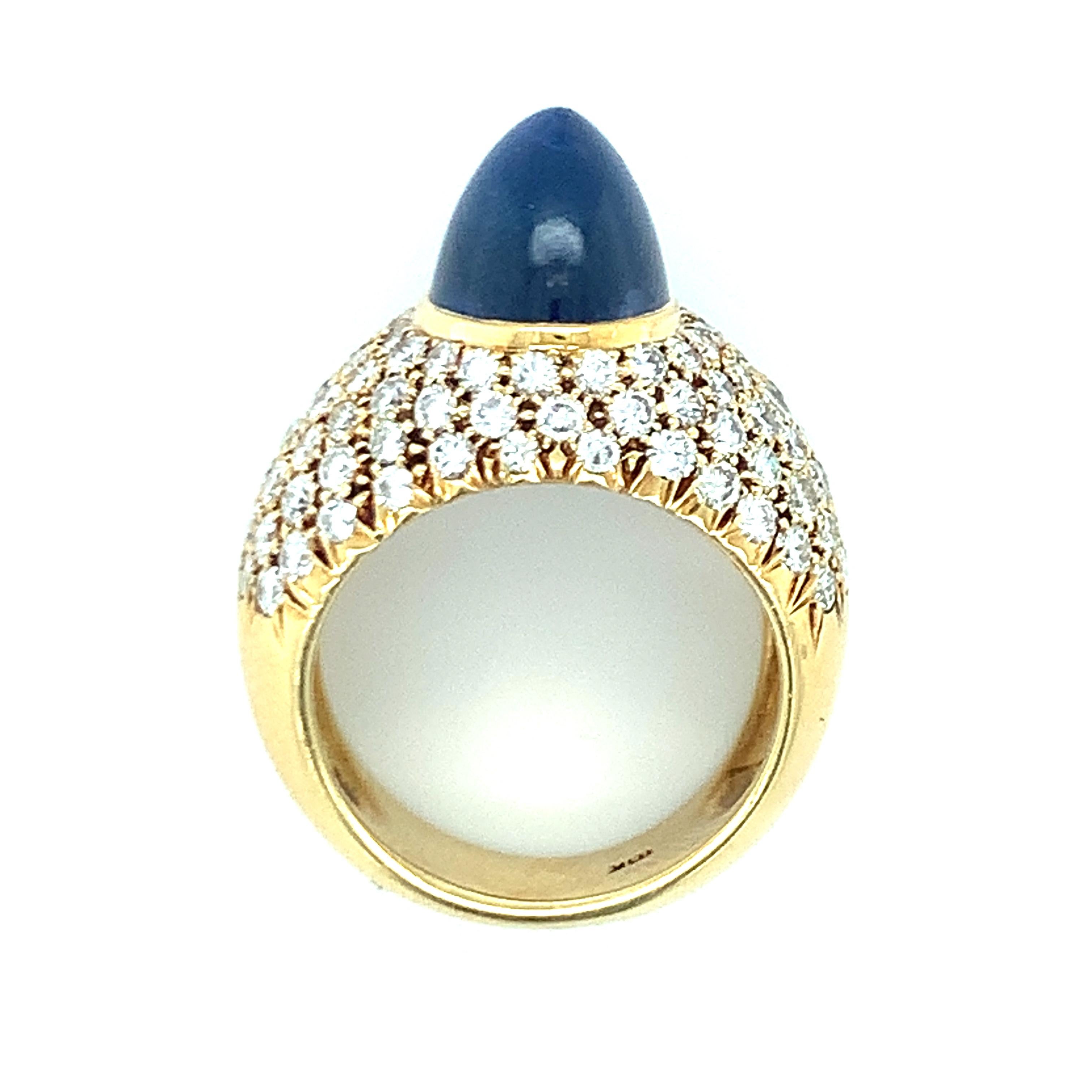 Women's or Men's Sapphire and Diamond 18K Gold Ring For Sale
