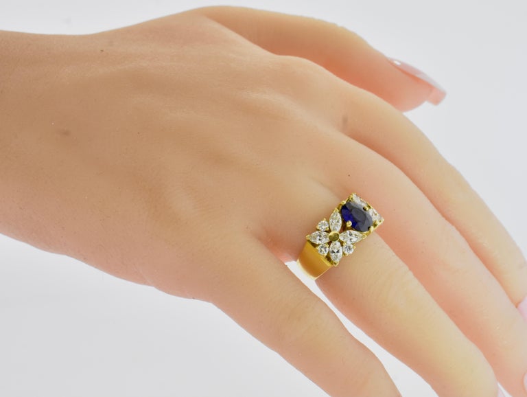 Sapphire and Diamond 18K Hand Made Ring For Sale 1