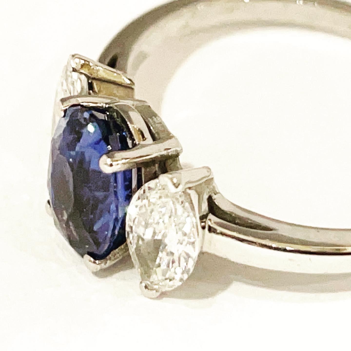Sapphire and Diamond 18k White Gold Three-Stone Engagement Ring 4