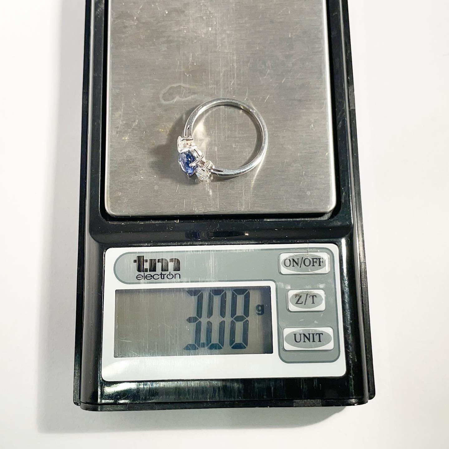 Sapphire and Diamond 18k White Gold Three-Stone Engagement Ring 6