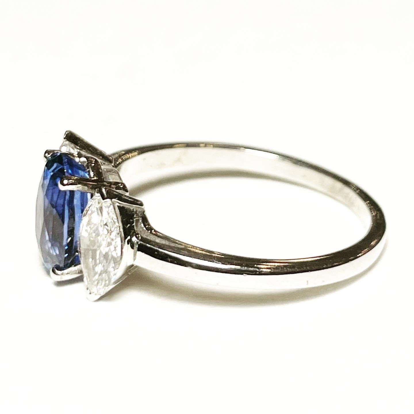 Modern Sapphire and Diamond 18k White Gold Three-Stone Engagement Ring