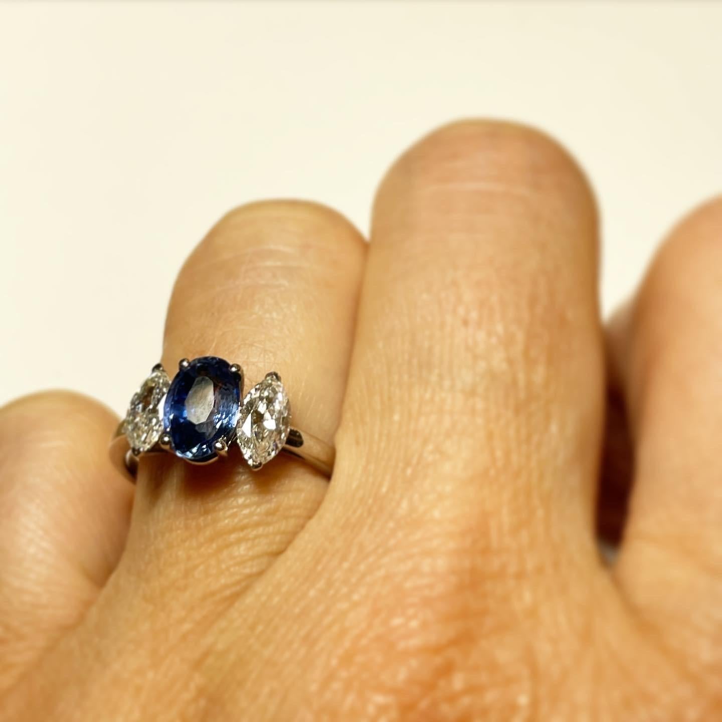 Sapphire and Diamond 18k White Gold Three-Stone Engagement Ring 1